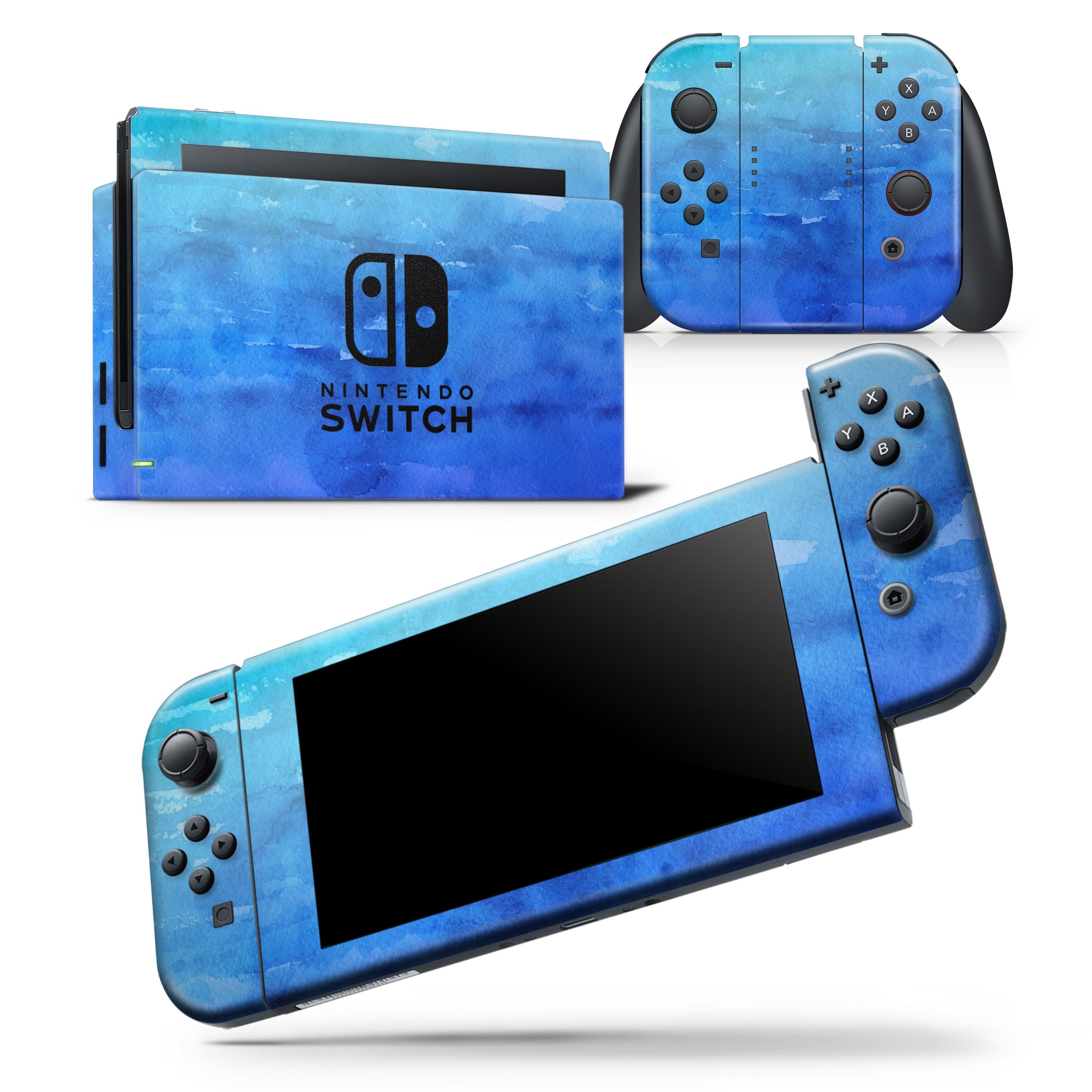 Blushed Blue 44 Absorbed Watercolor Texture Skin Wrap Decal for Nintendo Switch, showcasing vibrant colors and a sleek design.