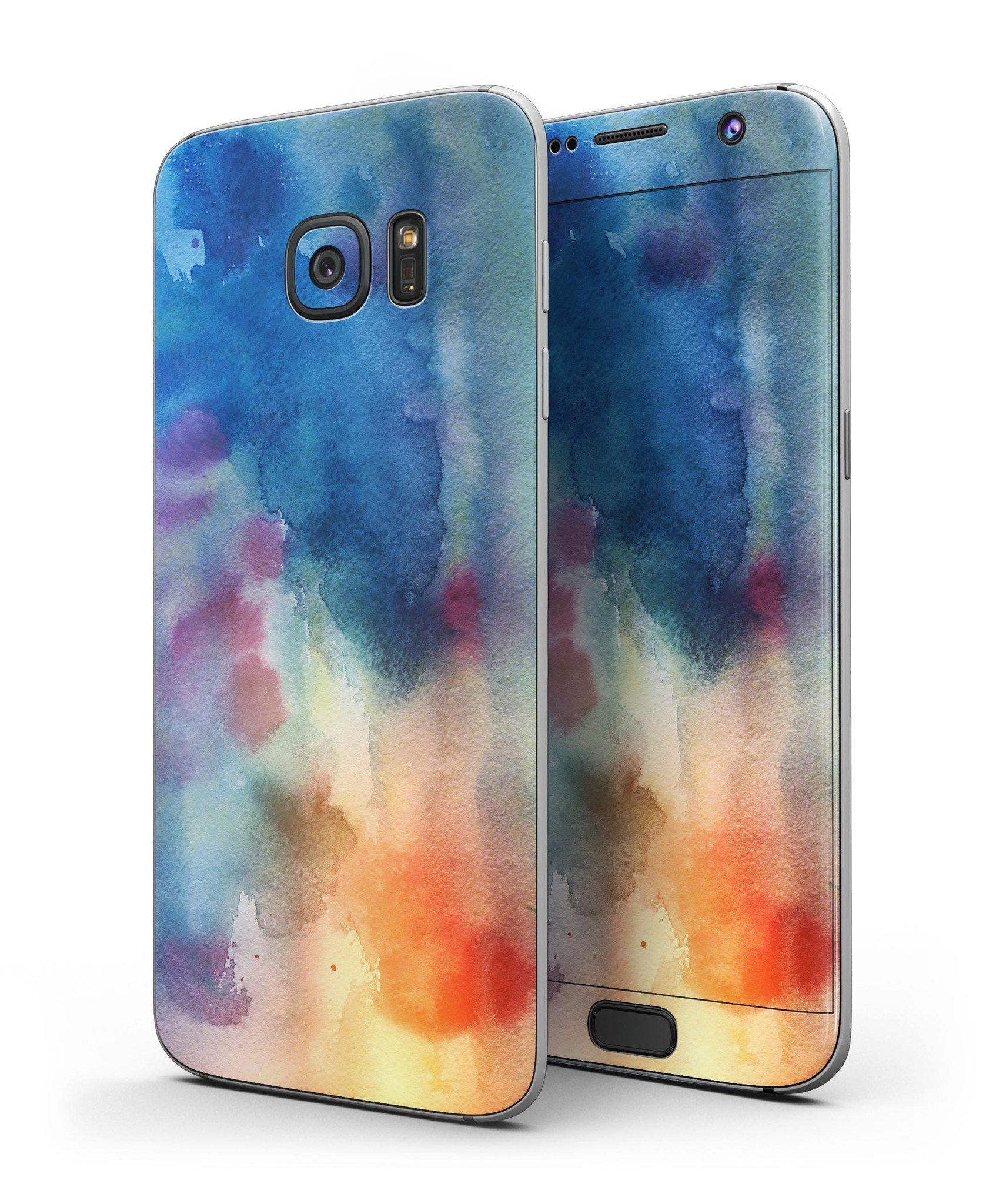 Blushed Blue 42 Absorbed Watercolor Texture skin for Samsung Galaxy S7, showcasing vibrant colors and premium vinyl material.