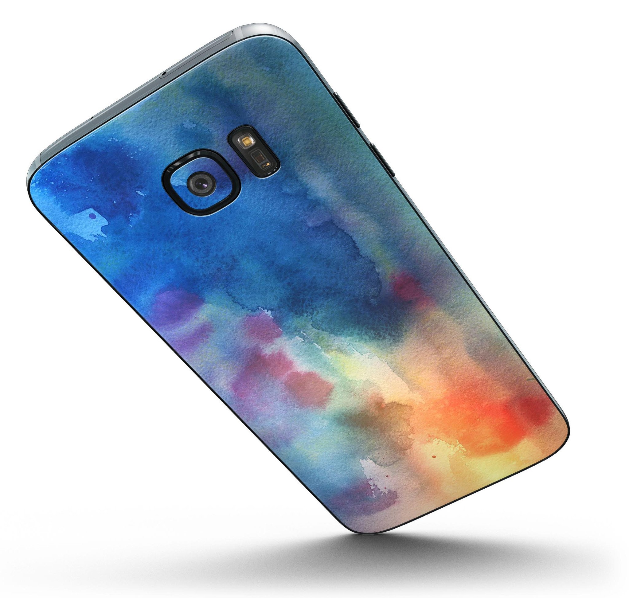 Blushed Blue 42 Absorbed Watercolor Texture skin for Samsung Galaxy S7, showcasing vibrant colors and premium vinyl material.