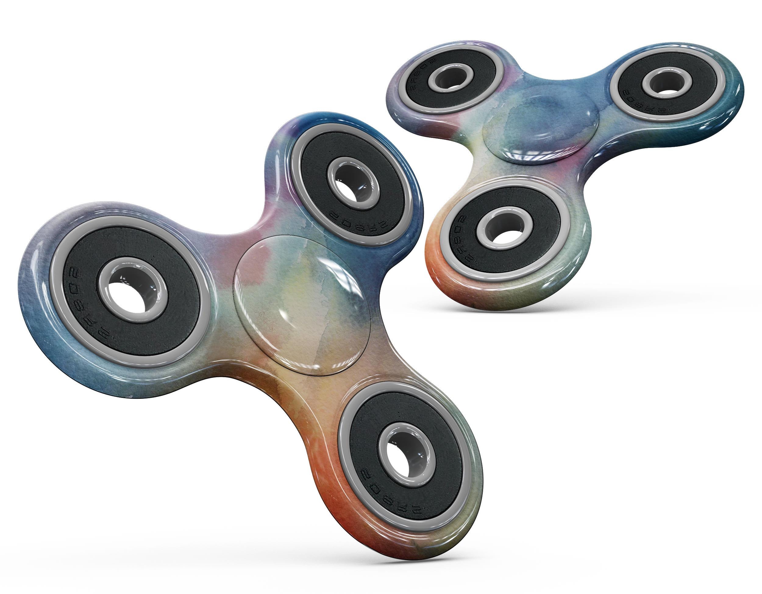 Blushed Blue 42 Absorbed Watercolor Texture skin for fidget spinner, showcasing vibrant colors and a smooth finish.