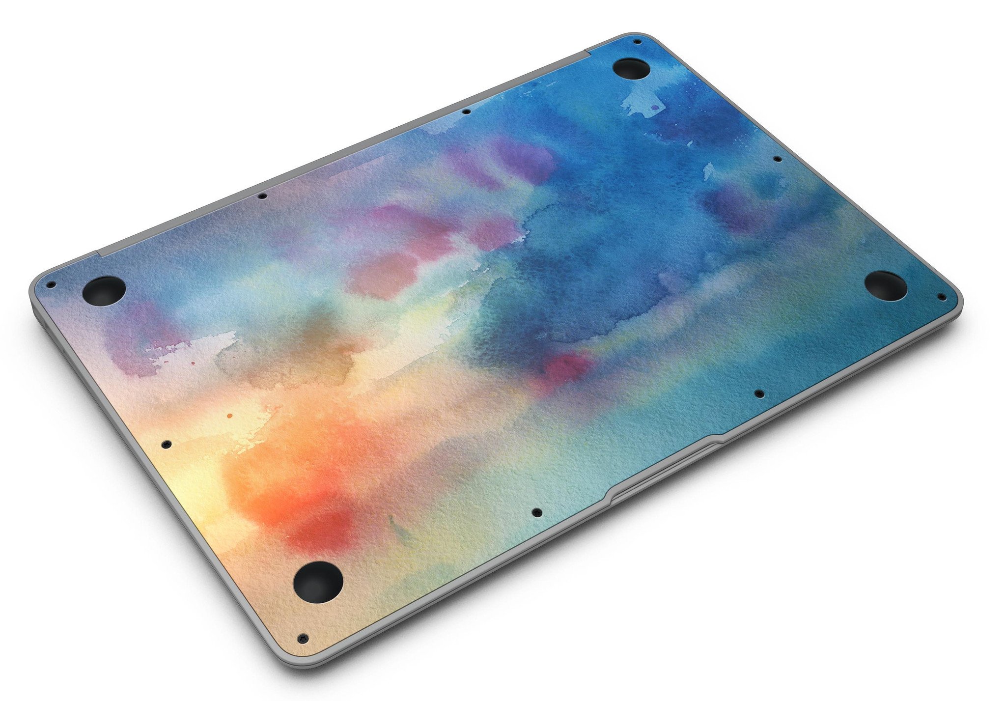 Blushed Blue 42 Absorbed Watercolor Texture skin applied to a MacBook Air, showcasing vibrant colors and a sleek design.