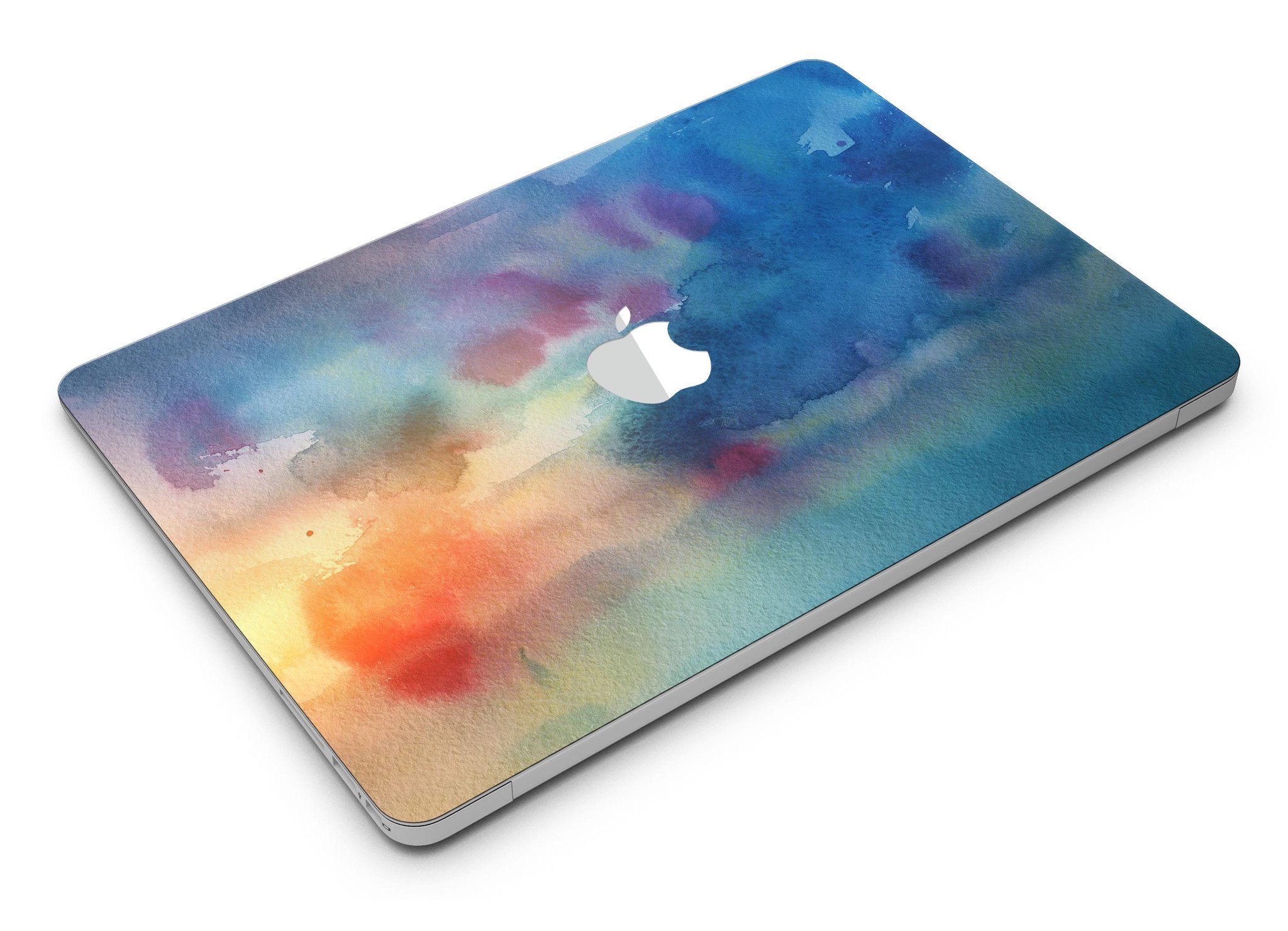 Blushed Blue 42 Absorbed Watercolor Texture skin applied to a MacBook Air, showcasing vibrant colors and a sleek design.