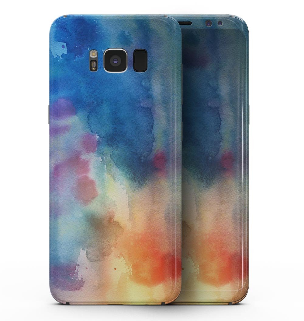 Blushed Blue 42 Absorbed Watercolor Texture skin for Samsung Galaxy S8, showcasing vibrant colors and a sleek design.