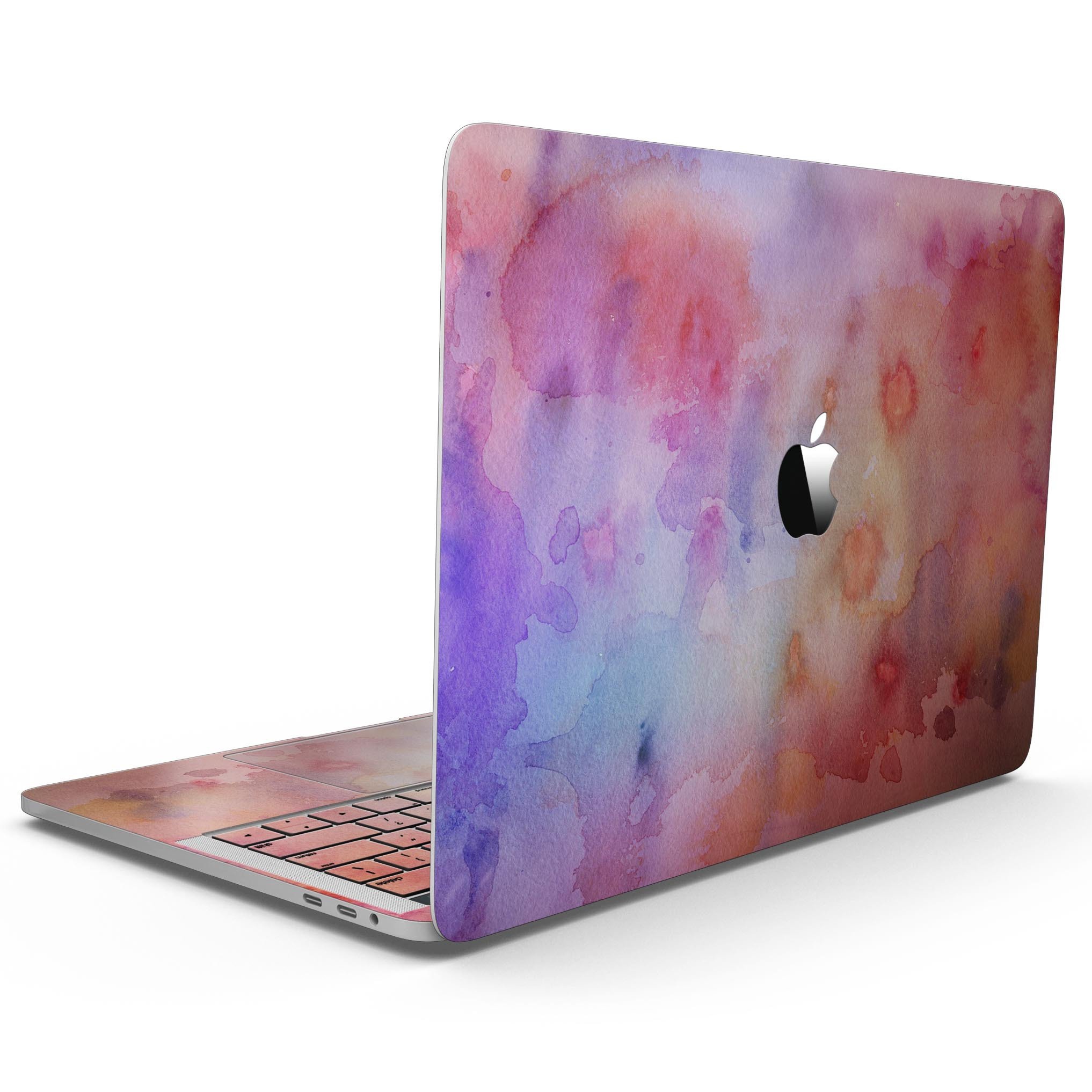 Blushed Blue 4224 Absorbed Watercolor Texture skin applied to a MacBook Pro with Touch Bar, showcasing vibrant colors and sleek design.