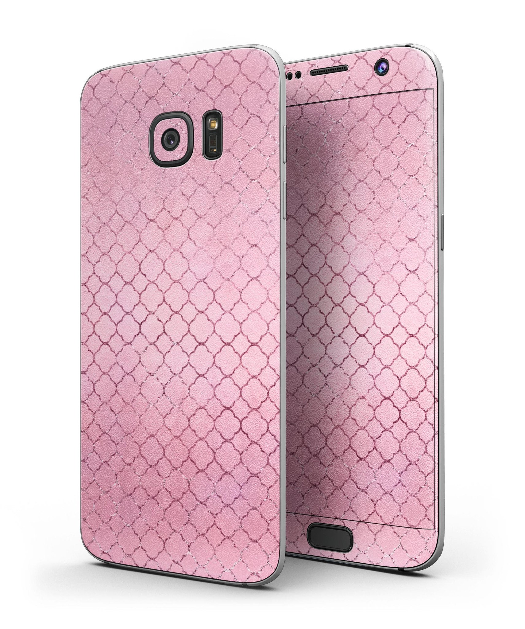 Blushed Pink Moroccan Pattern Skin-Kit for Samsung Galaxy S7/S7 Edge, showcasing vibrant design and premium vinyl material.