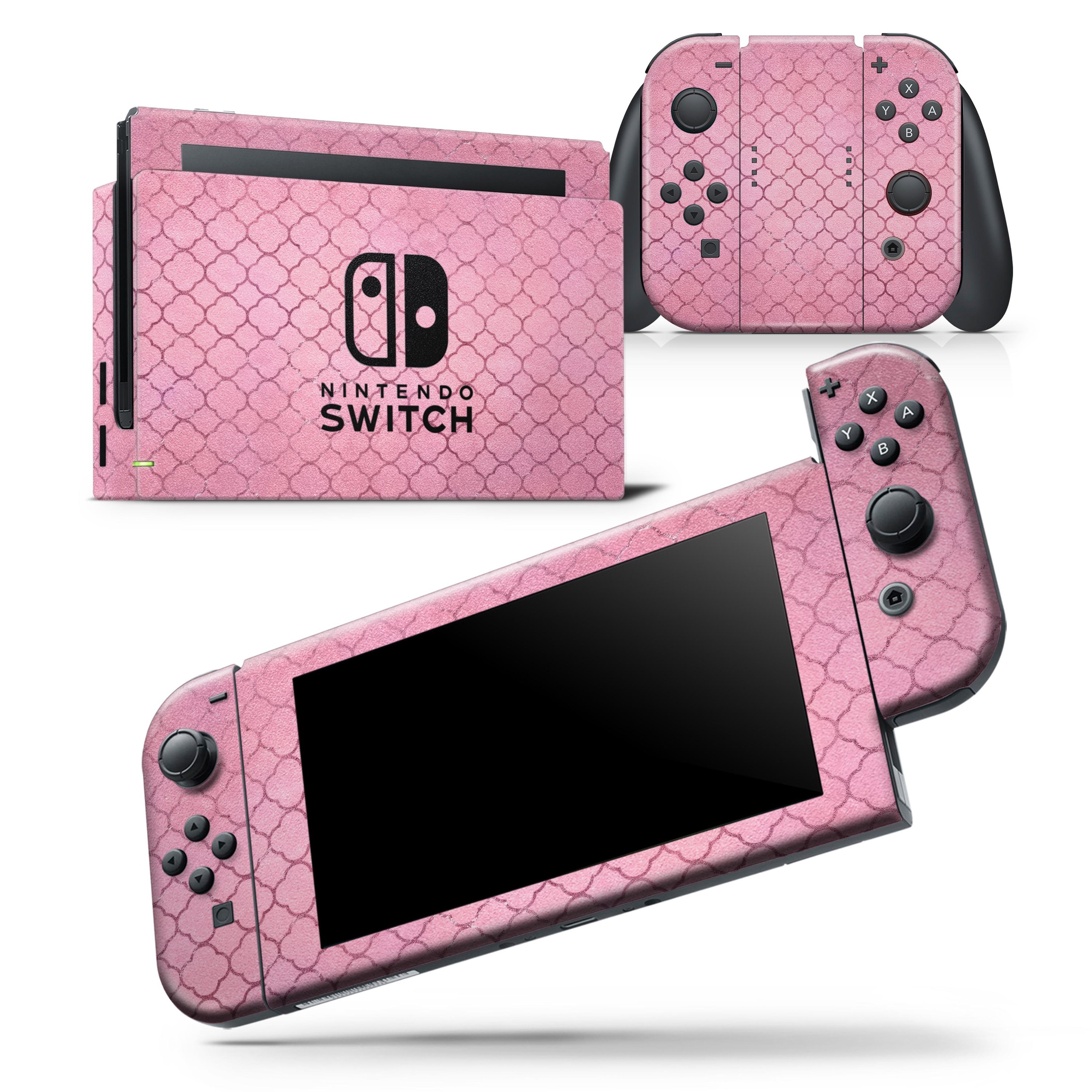 Blushed Pink Moroccan Pattern Skin Wrap Decal for Nintendo Switch, showcasing vibrant colors and intricate design.