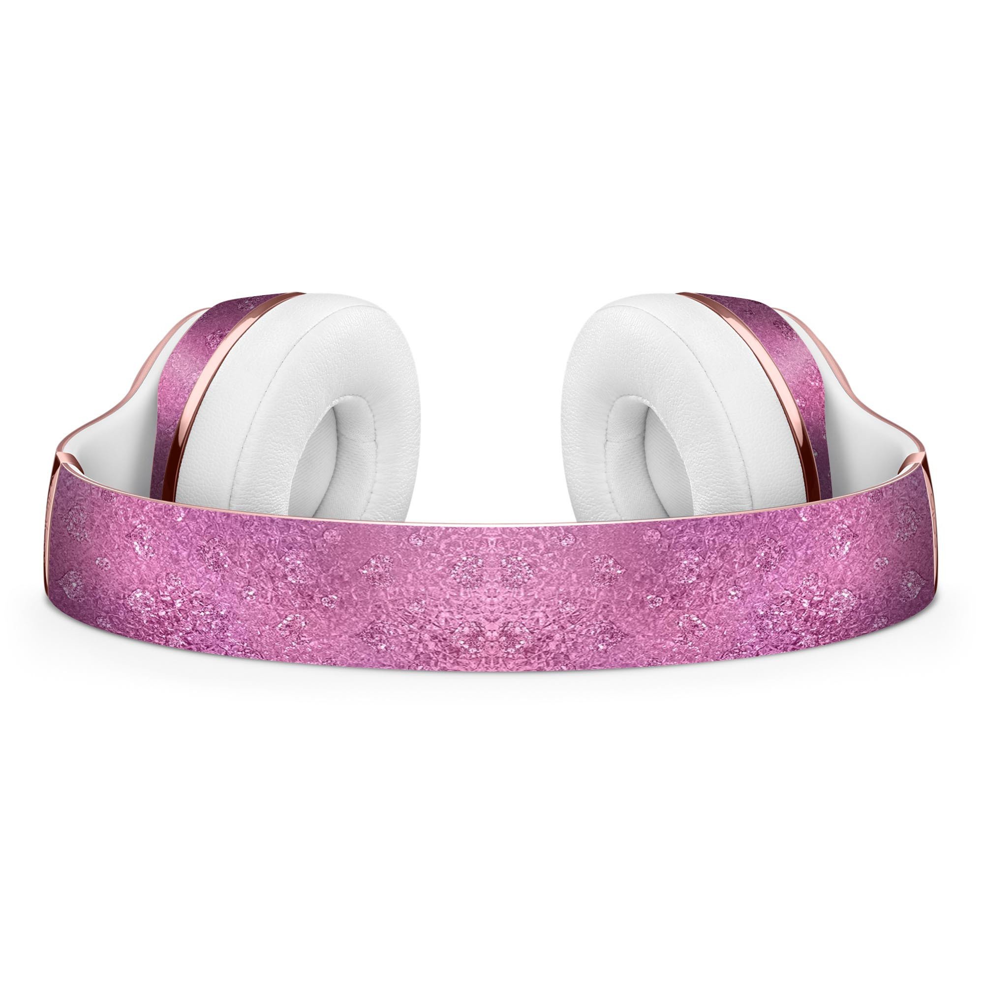 Blushed pink full-body skin kit with mini glitter hearts for Beats by Dre Solo 3 Wireless Headphones, showcasing stylish design and durable protection.