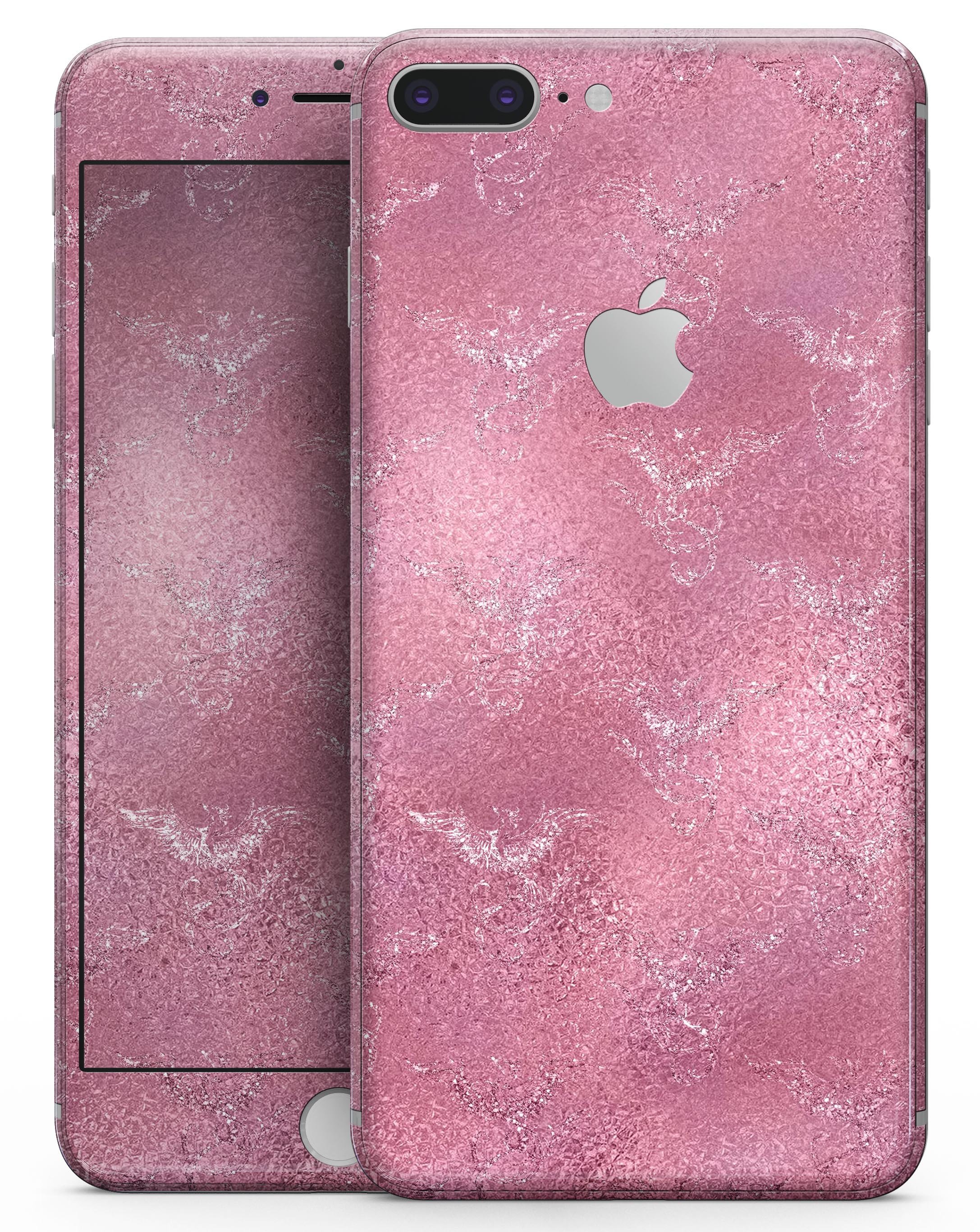 Blushed Pink Skin-kit for iPhone 8 and 8 Plus featuring a stylish wing design, showcasing its premium vinyl material.