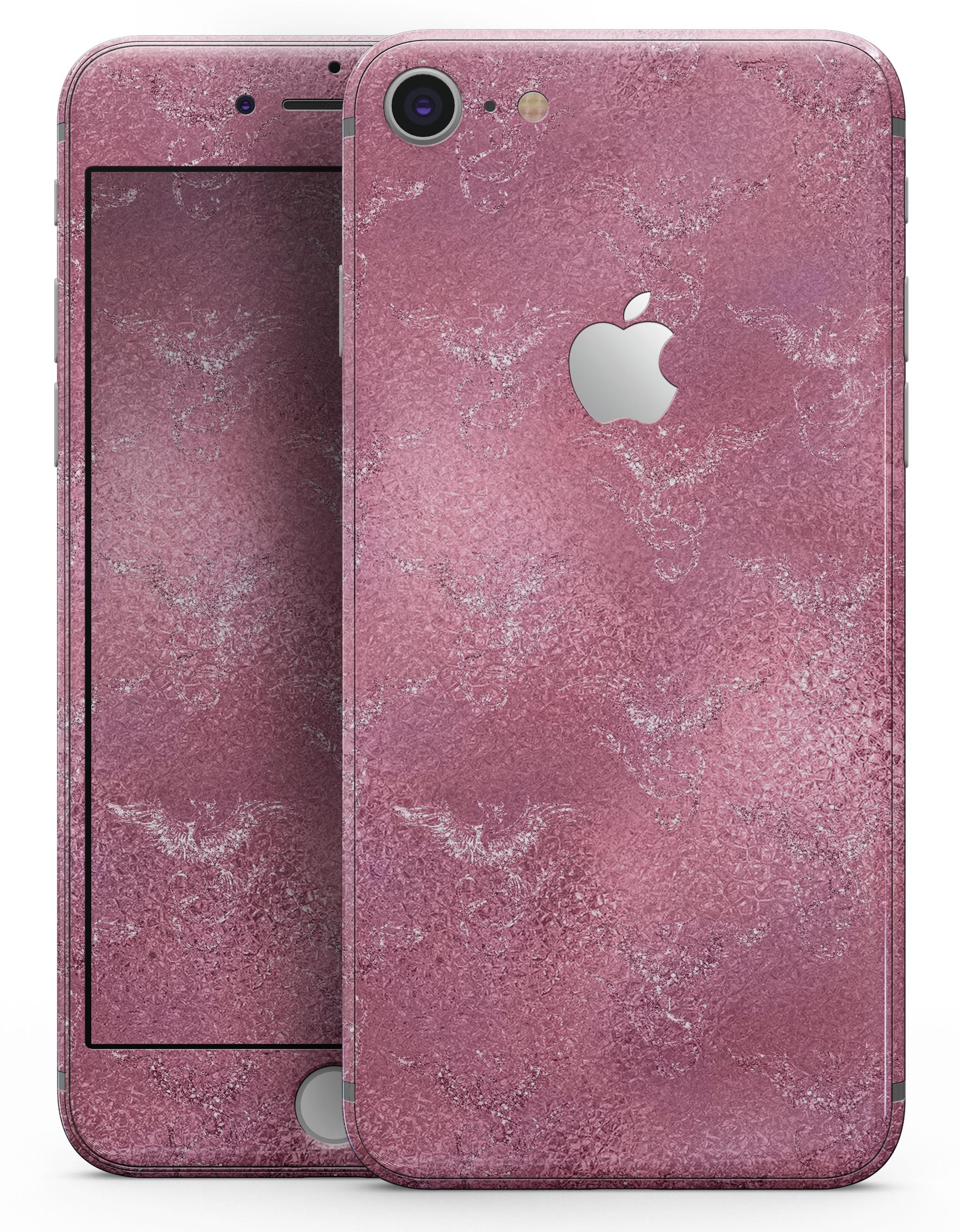 Blushed Pink Skin-kit for iPhone 8 and 8 Plus featuring a stylish wing design, showcasing its premium vinyl material.