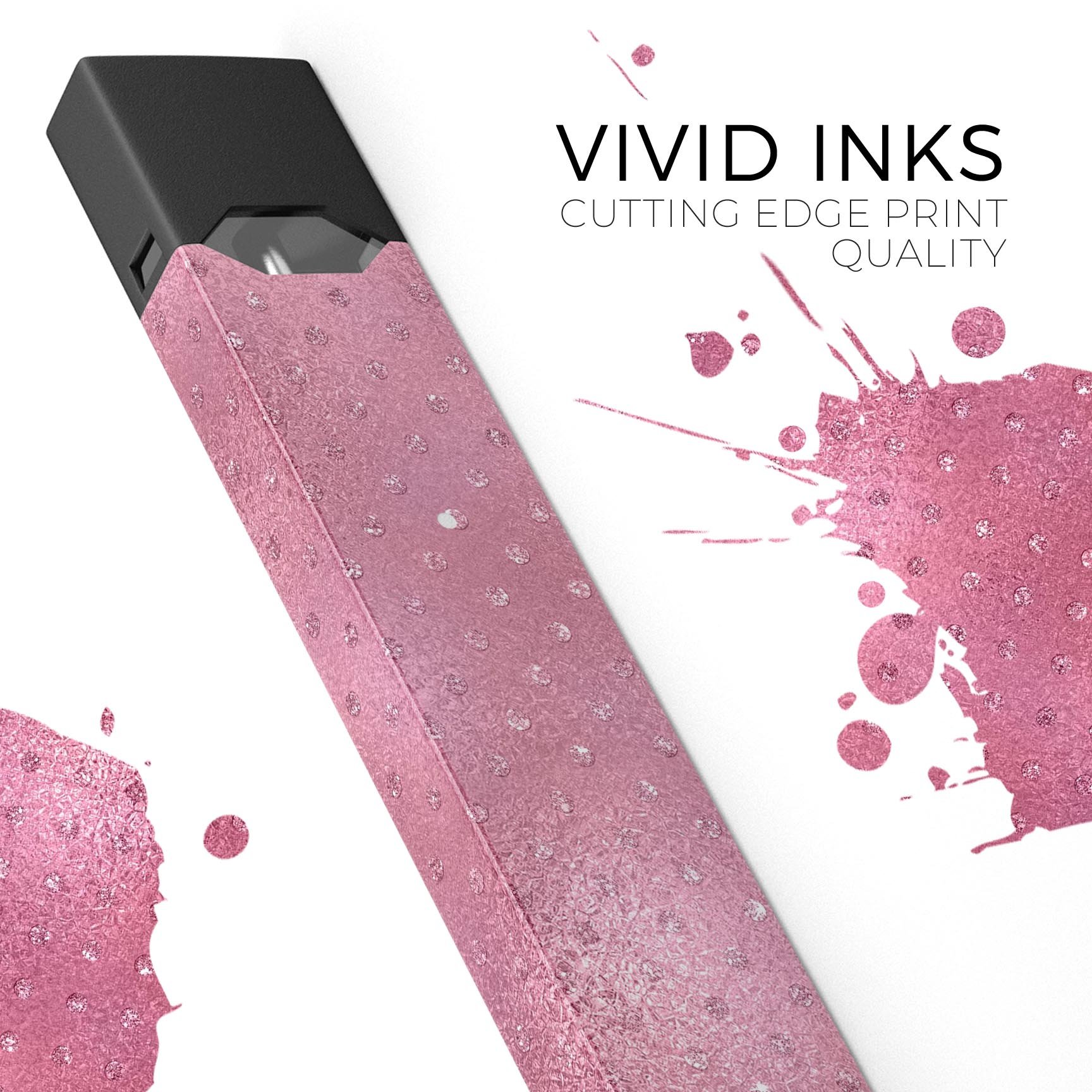 Blushed Rose with Glitter Polkadots decal skin for JUUL vaping device, showcasing vibrant colors and a stylish design.