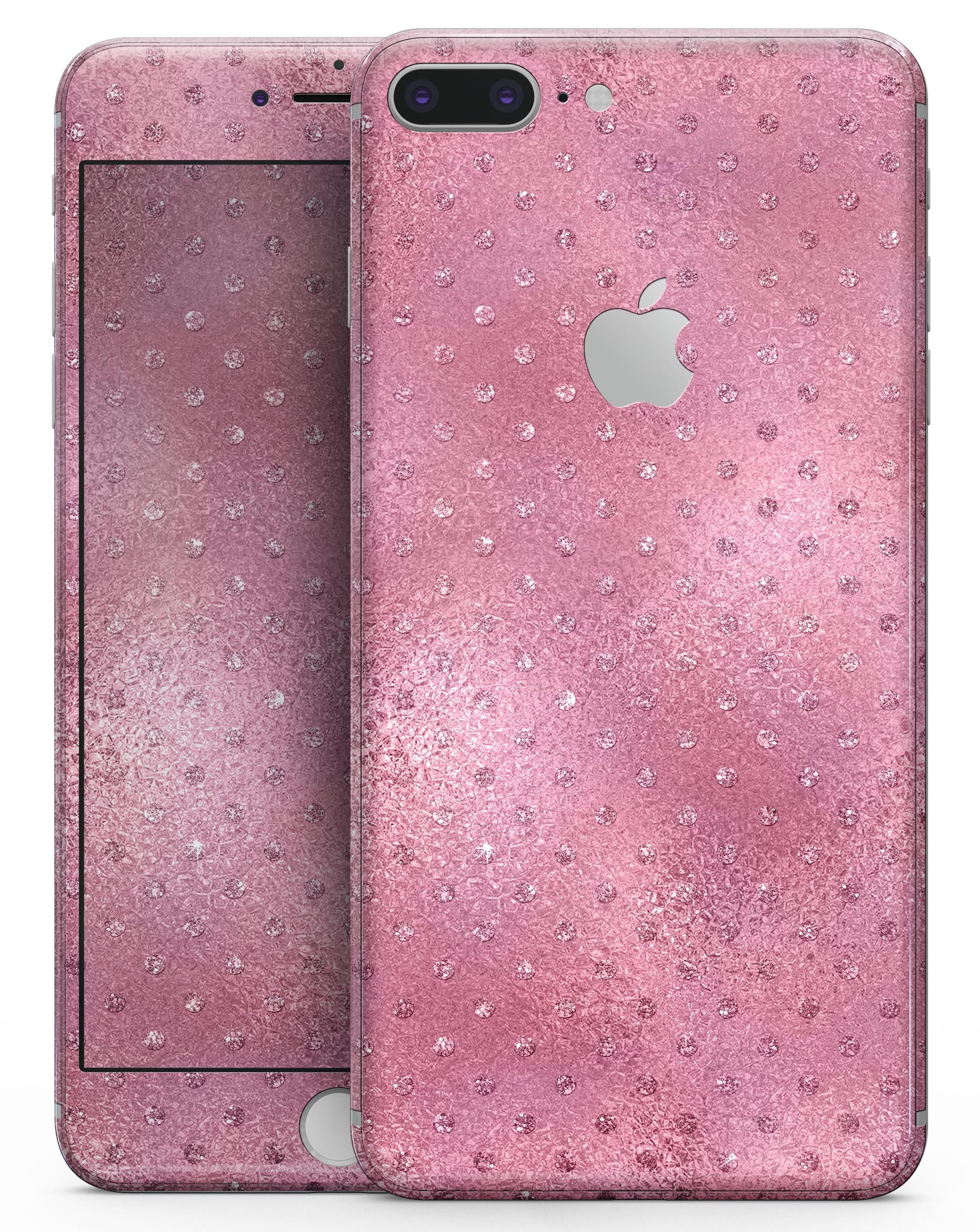 Blushed Rose skin for iPhone 8 and 8 Plus featuring glitter polkadots, showcasing a stylish and protective design.