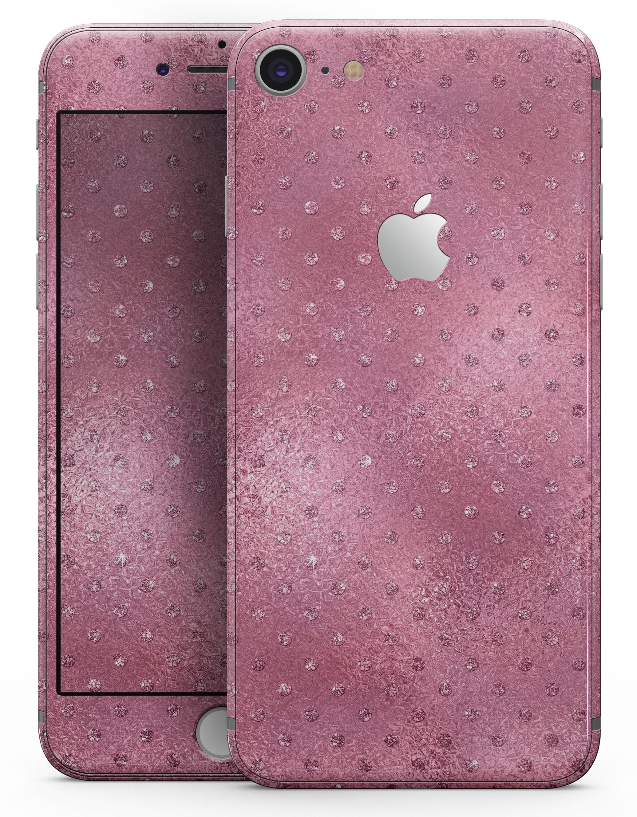 Blushed Rose skin for iPhone 8 and 8 Plus featuring glitter polkadots, showcasing a stylish and protective design.