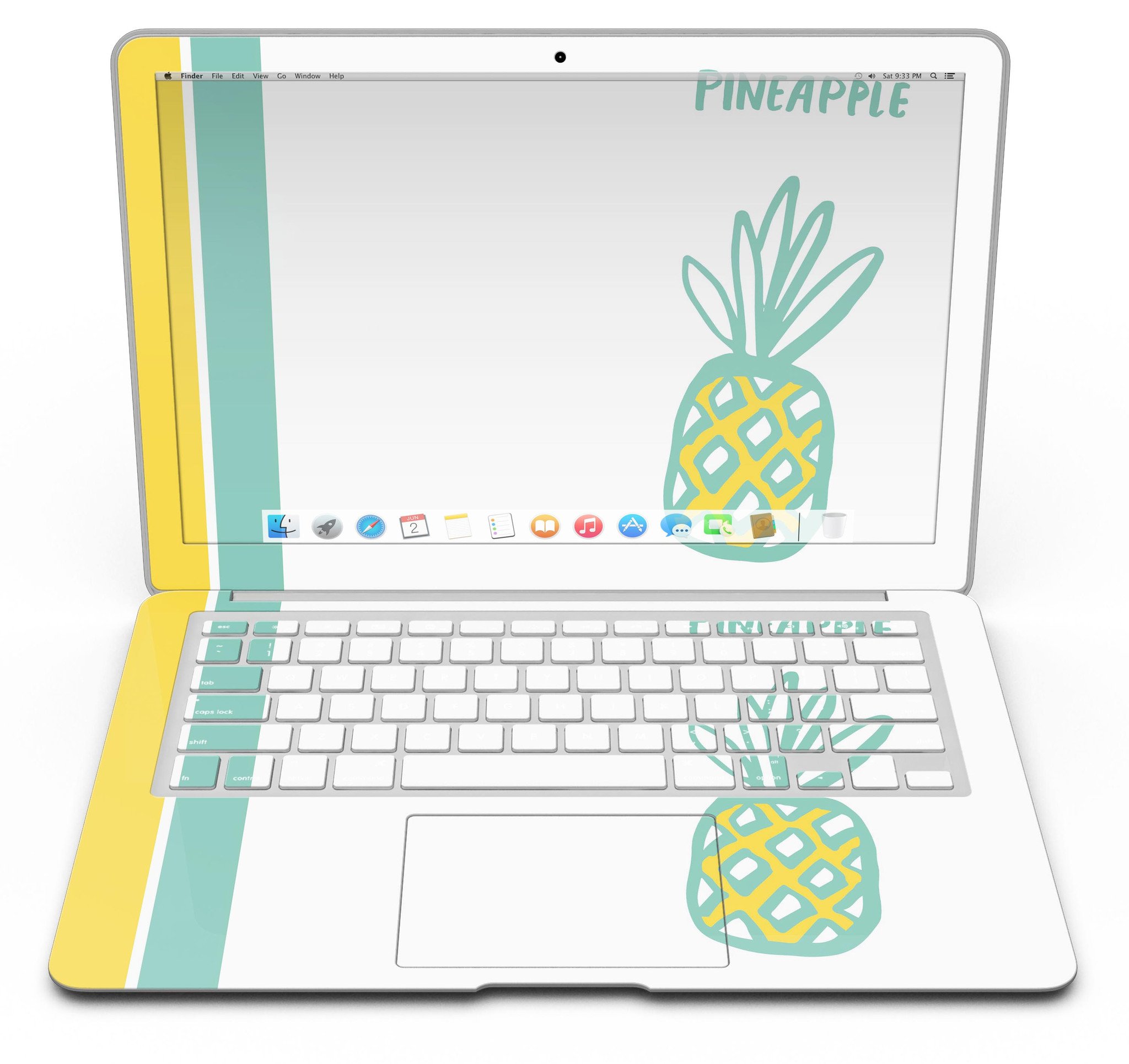 Bold Mint Pineapple MacBook Air Skin Kit showcasing vibrant design and premium vinyl material.