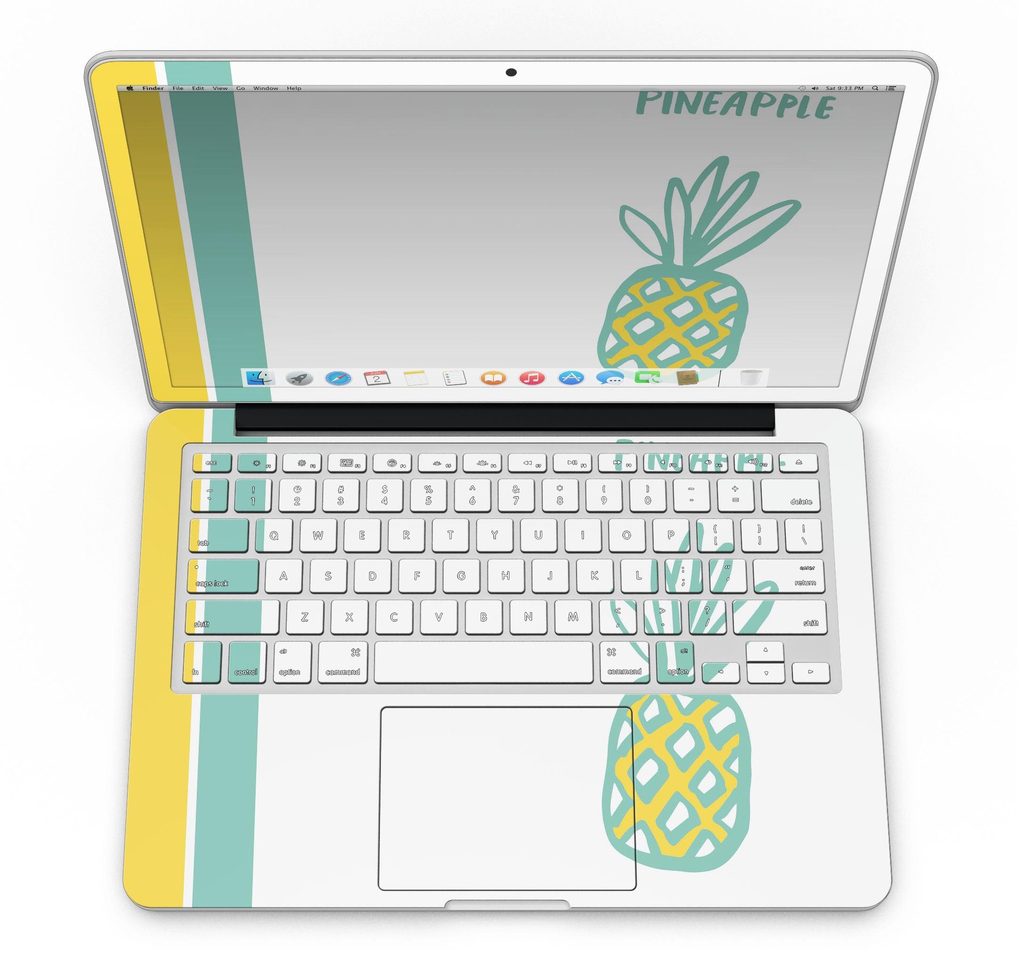 Bold Mint Pineapple skin for MacBook Pro with Retina Display, showcasing vibrant design and premium vinyl material.