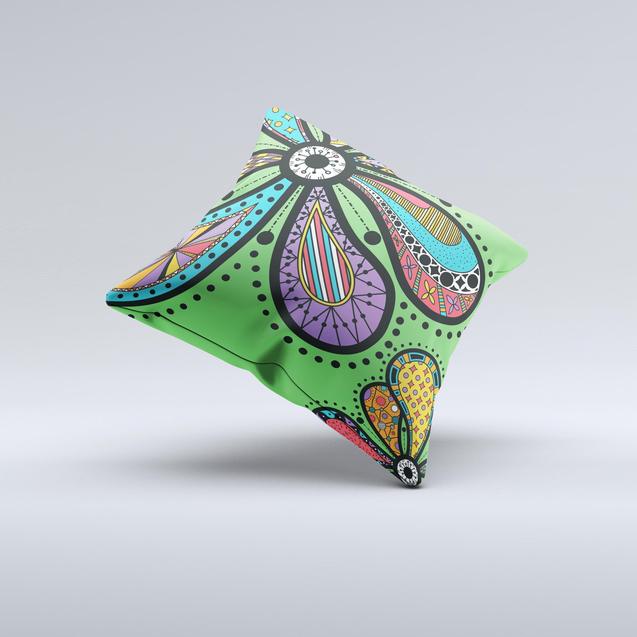 Bold Paisley Flower ink-Fuzed Decorative Throw Pillow showcasing vibrant colors and intricate patterns, handcrafted in Virginia.