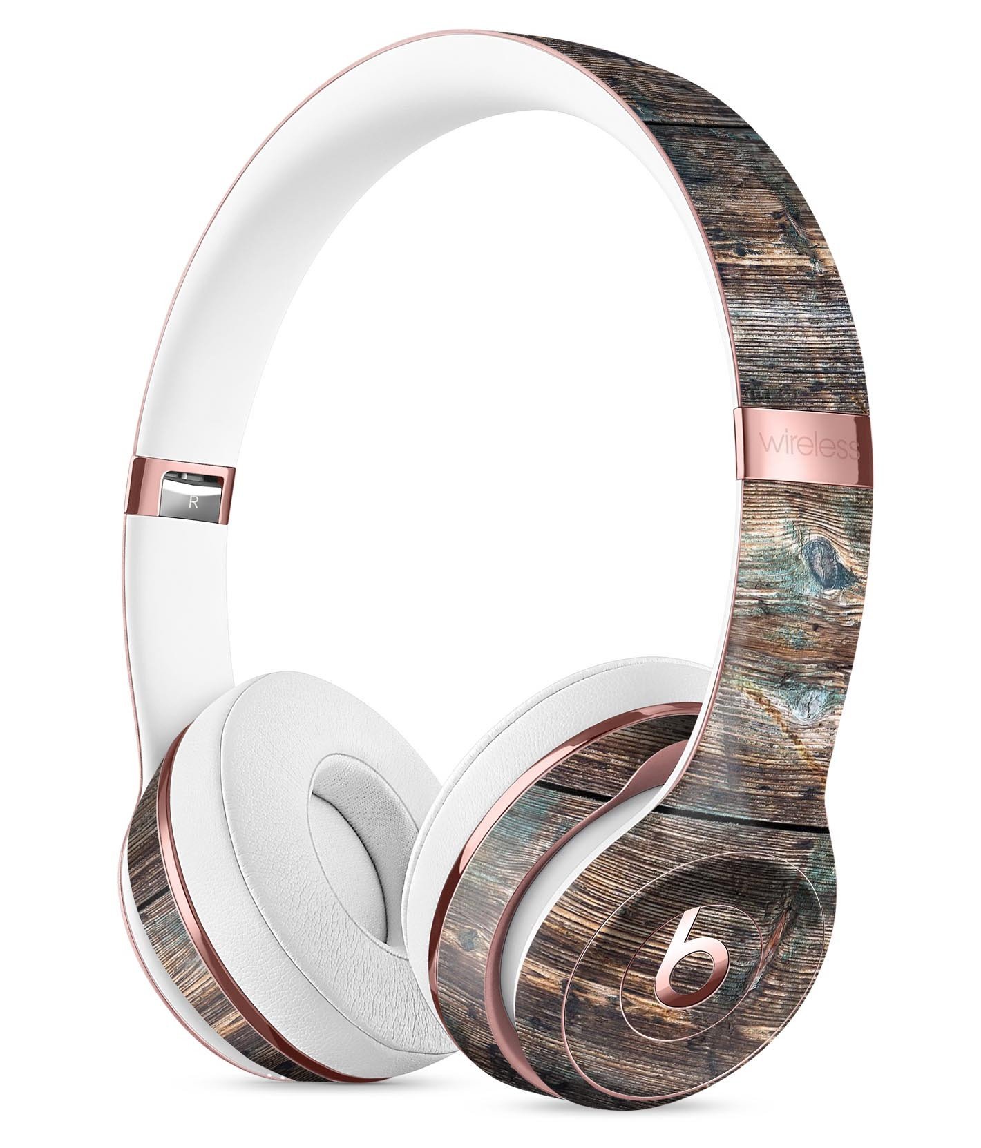 Bolted Horizontal Woodgrain Full-Body Skin Kit for Beats by Dre Solo 3 Wireless Headphones, showcasing stylish woodgrain design.