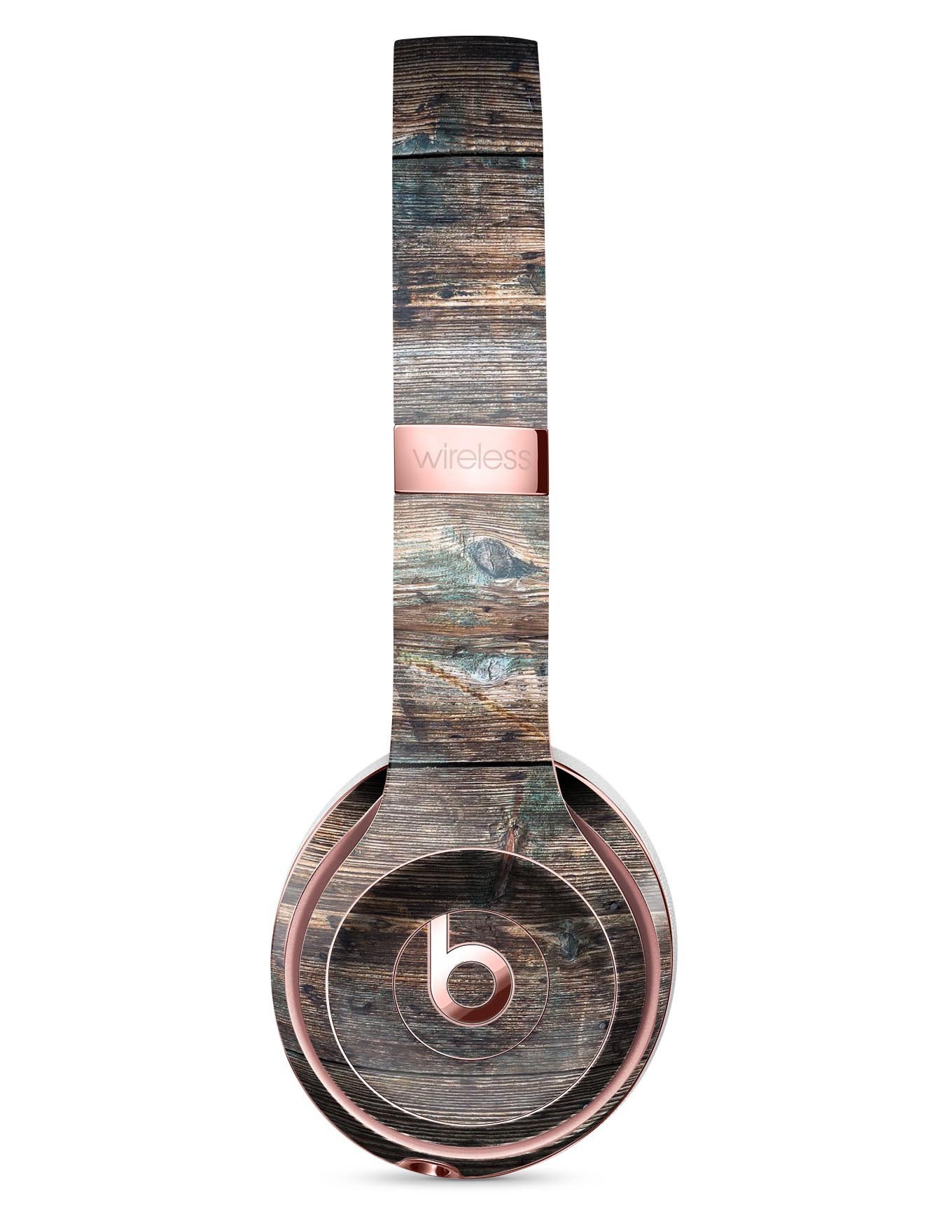 Bolted Horizontal Woodgrain Full-Body Skin Kit for Beats by Dre Solo 3 Wireless Headphones, showcasing stylish woodgrain design.