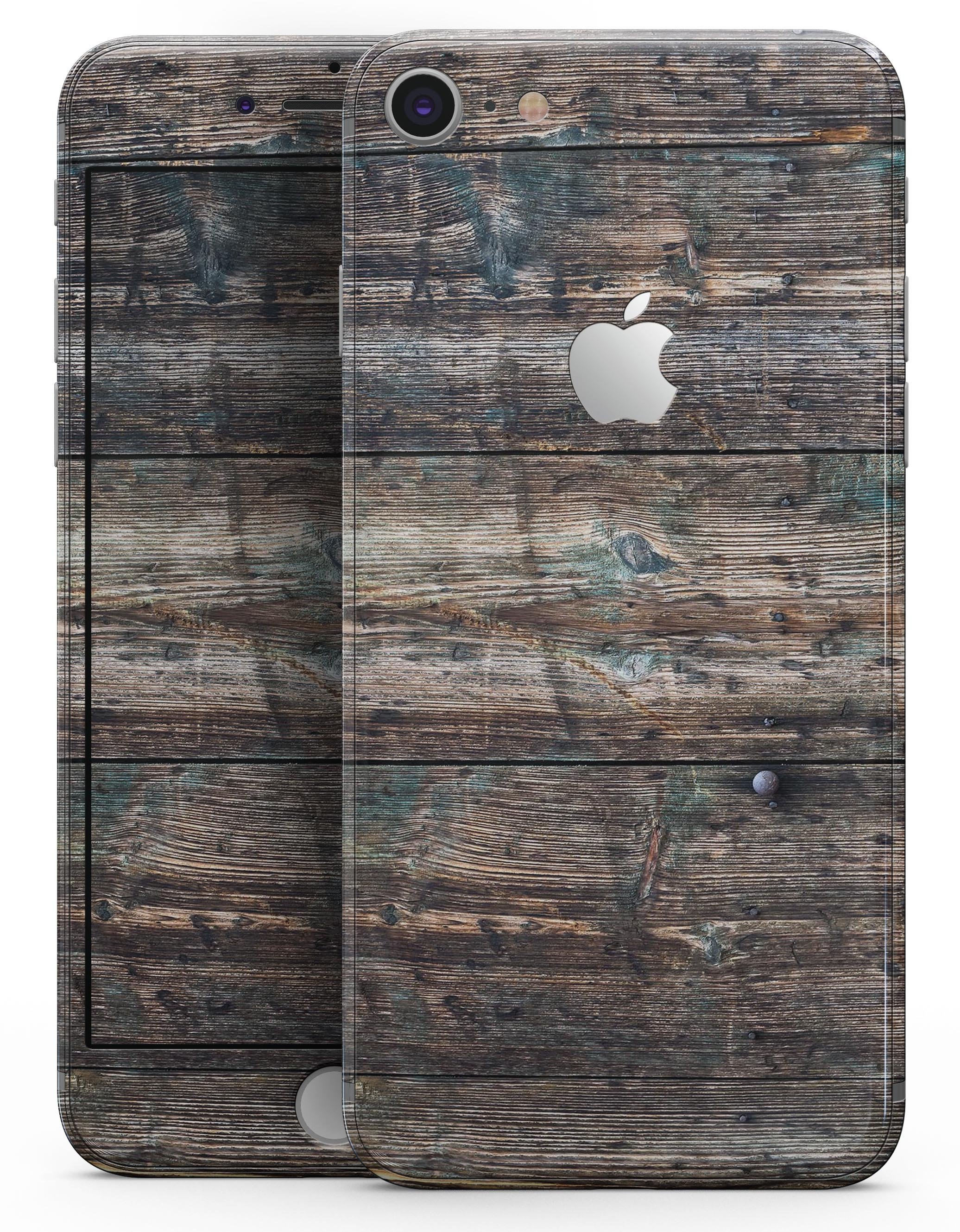 Bolted Horizontal Woodgrain skin kit for iPhone 8 and 8 Plus, showcasing a stylish woodgrain design.