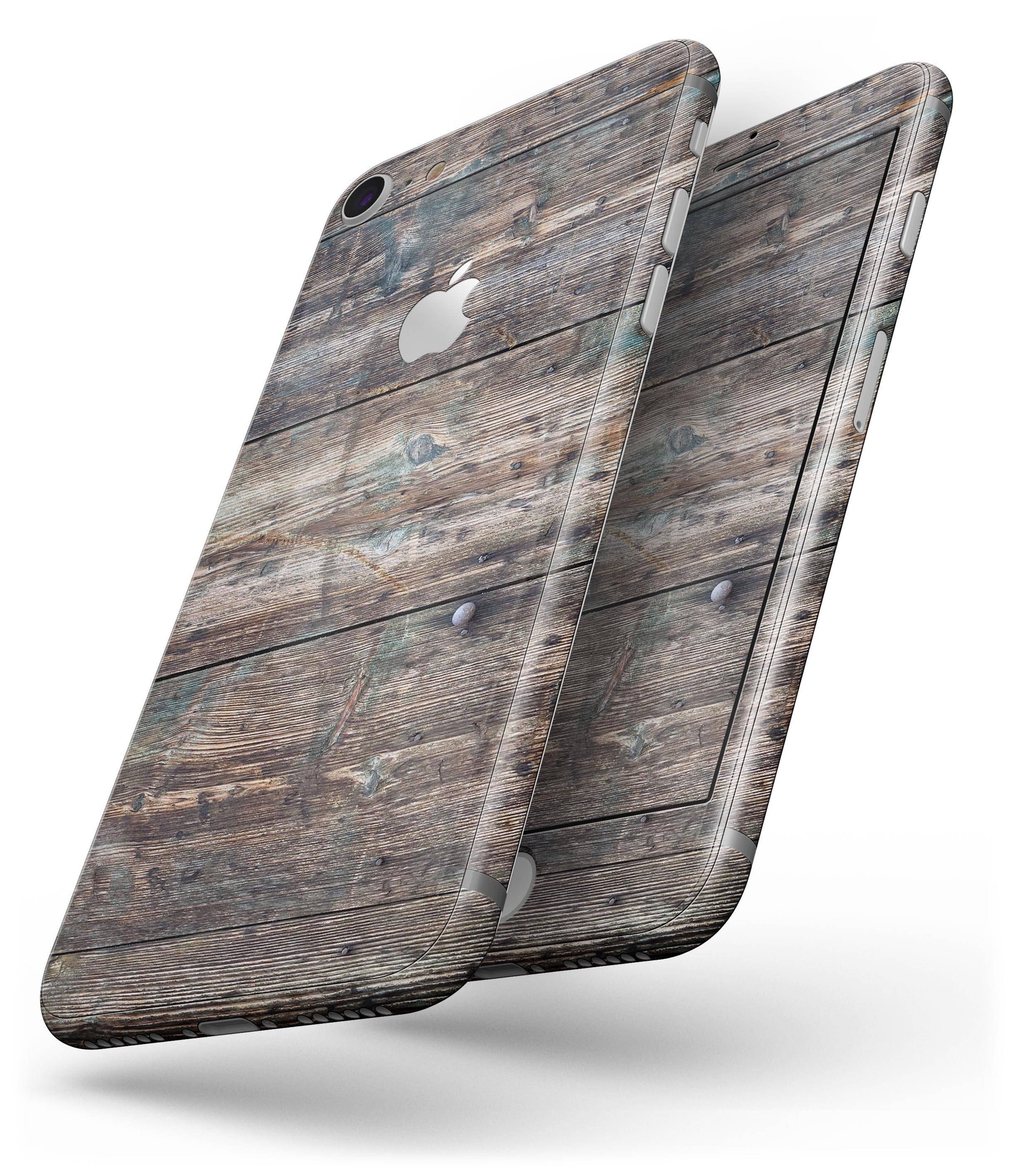 Bolted Horizontal Woodgrain skin kit for iPhone 8 and 8 Plus, showcasing a stylish woodgrain design.