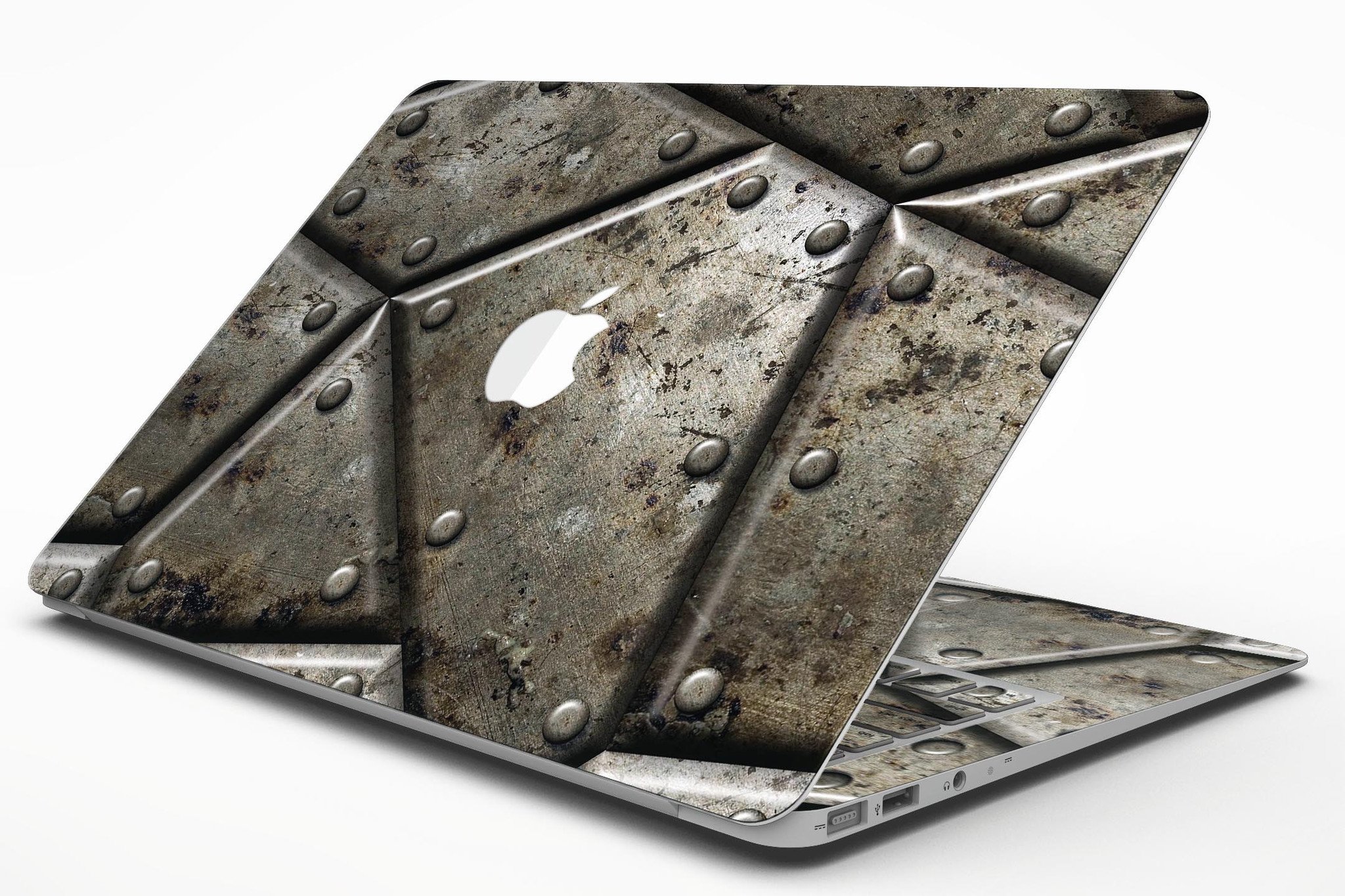 Bolted Steel Plates V2 skin kit for MacBook Air, showcasing a sleek design with a premium vinyl finish.