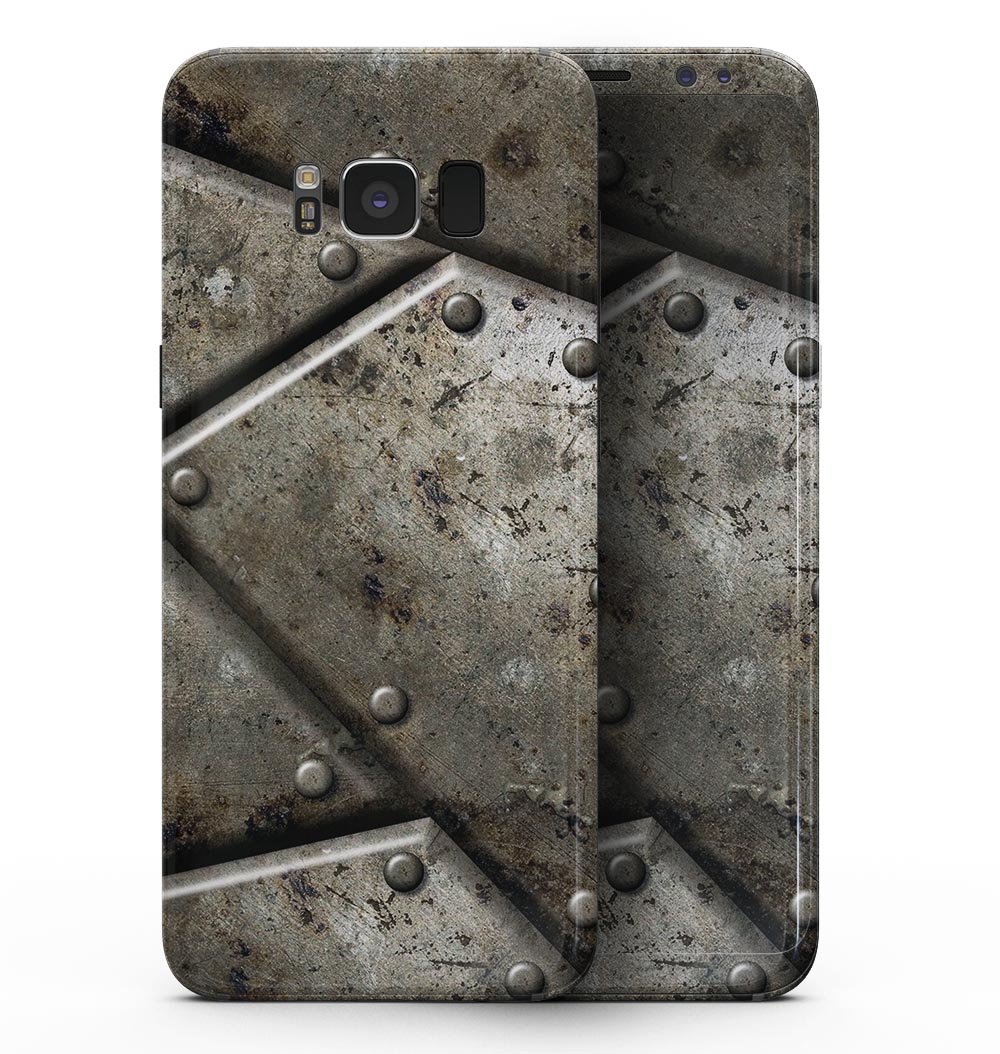 Bolted Steel Plates V2 skin kit for Samsung Galaxy S8, showcasing a sleek design and premium vinyl material.