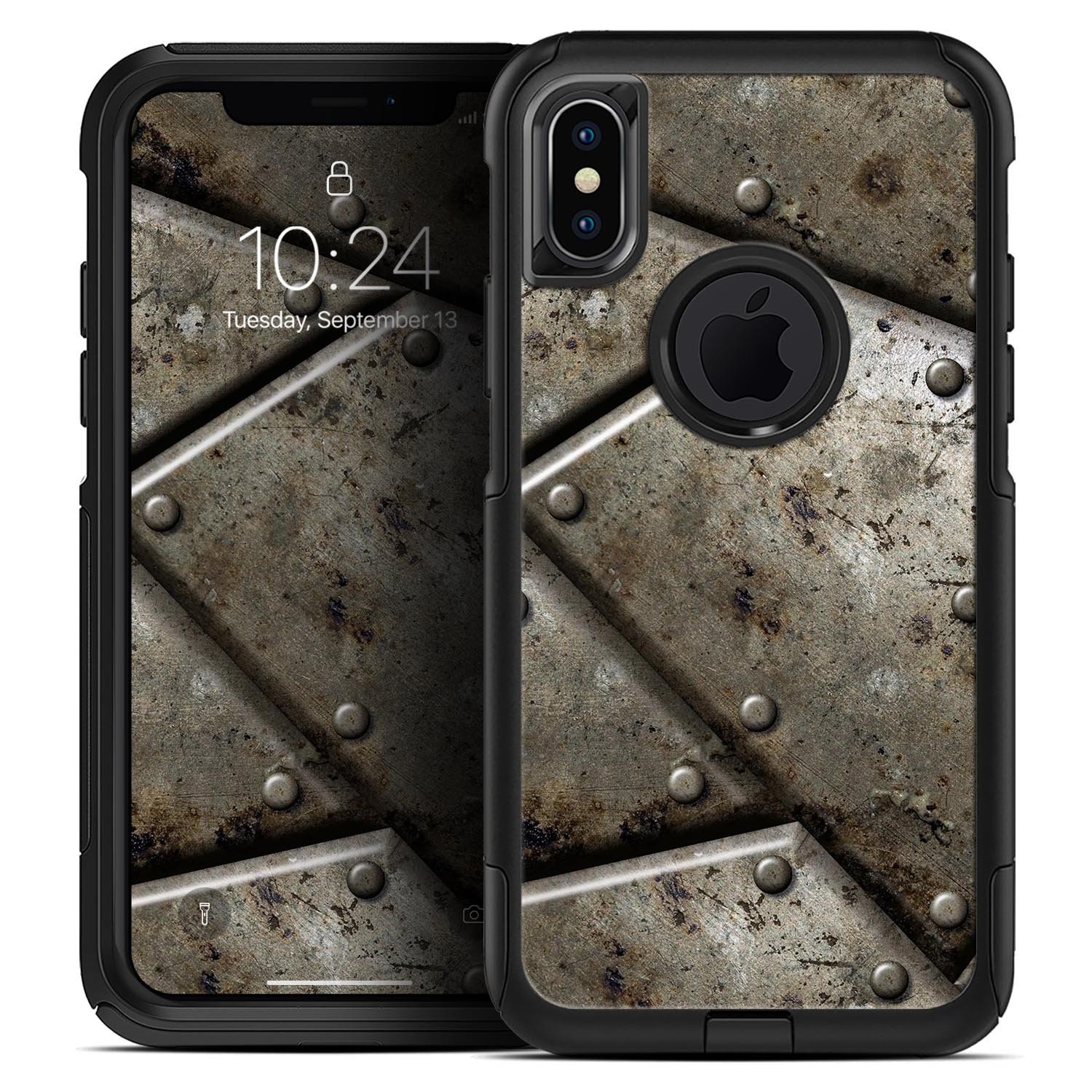 Bolted Steel Plates V2 Skin Kit for iPhone OtterBox Cases, showcasing its sleek design and premium materials.