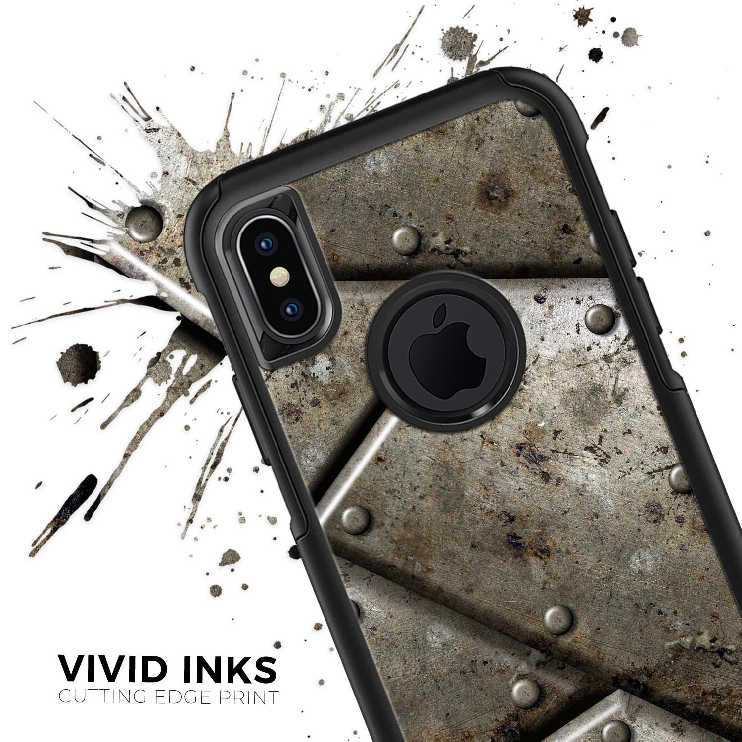 Bolted Steel Plates V2 Skin Kit for iPhone OtterBox Cases, showcasing its sleek design and premium materials.