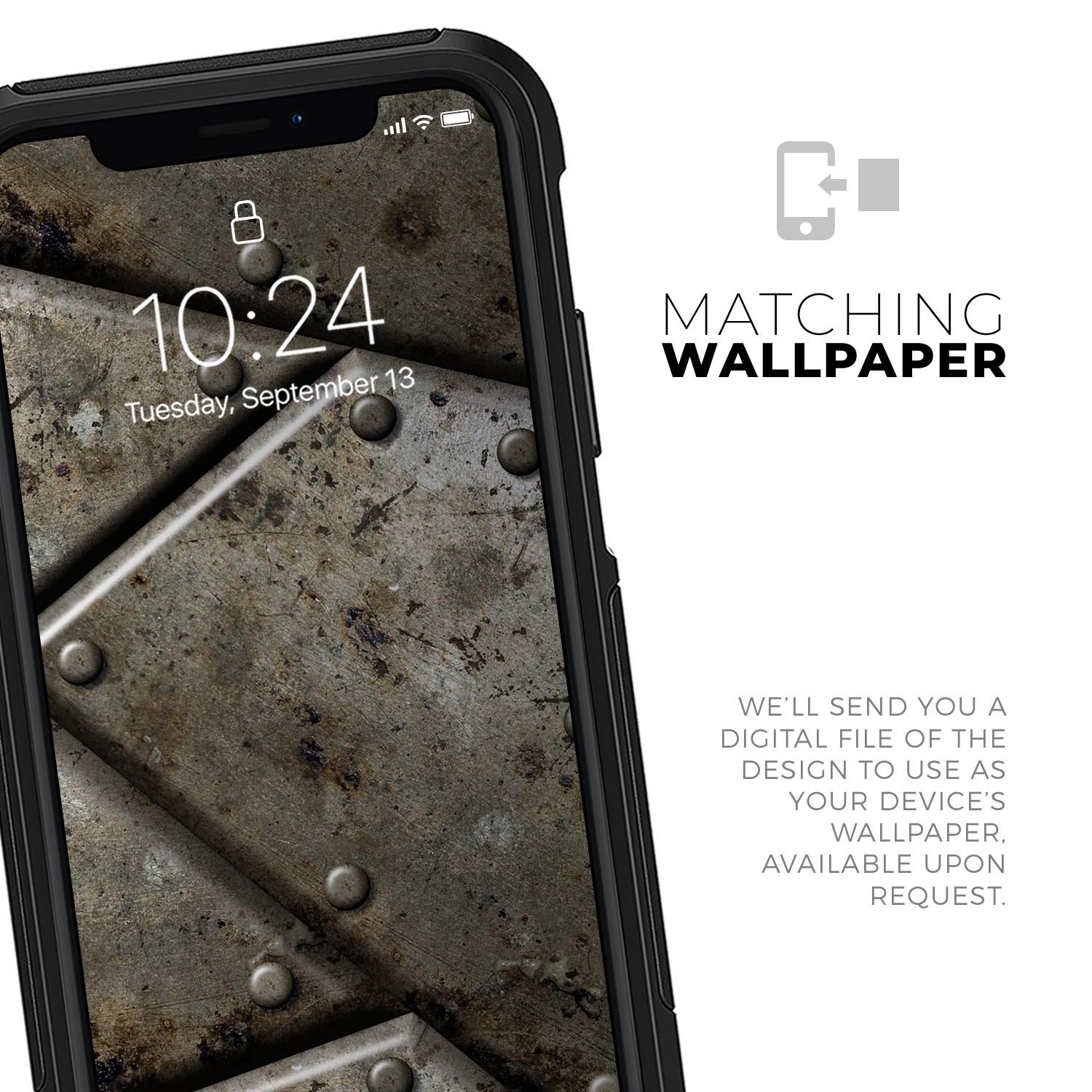 Bolted Steel Plates V2 Skin Kit for iPhone OtterBox Cases, showcasing its sleek design and premium materials.