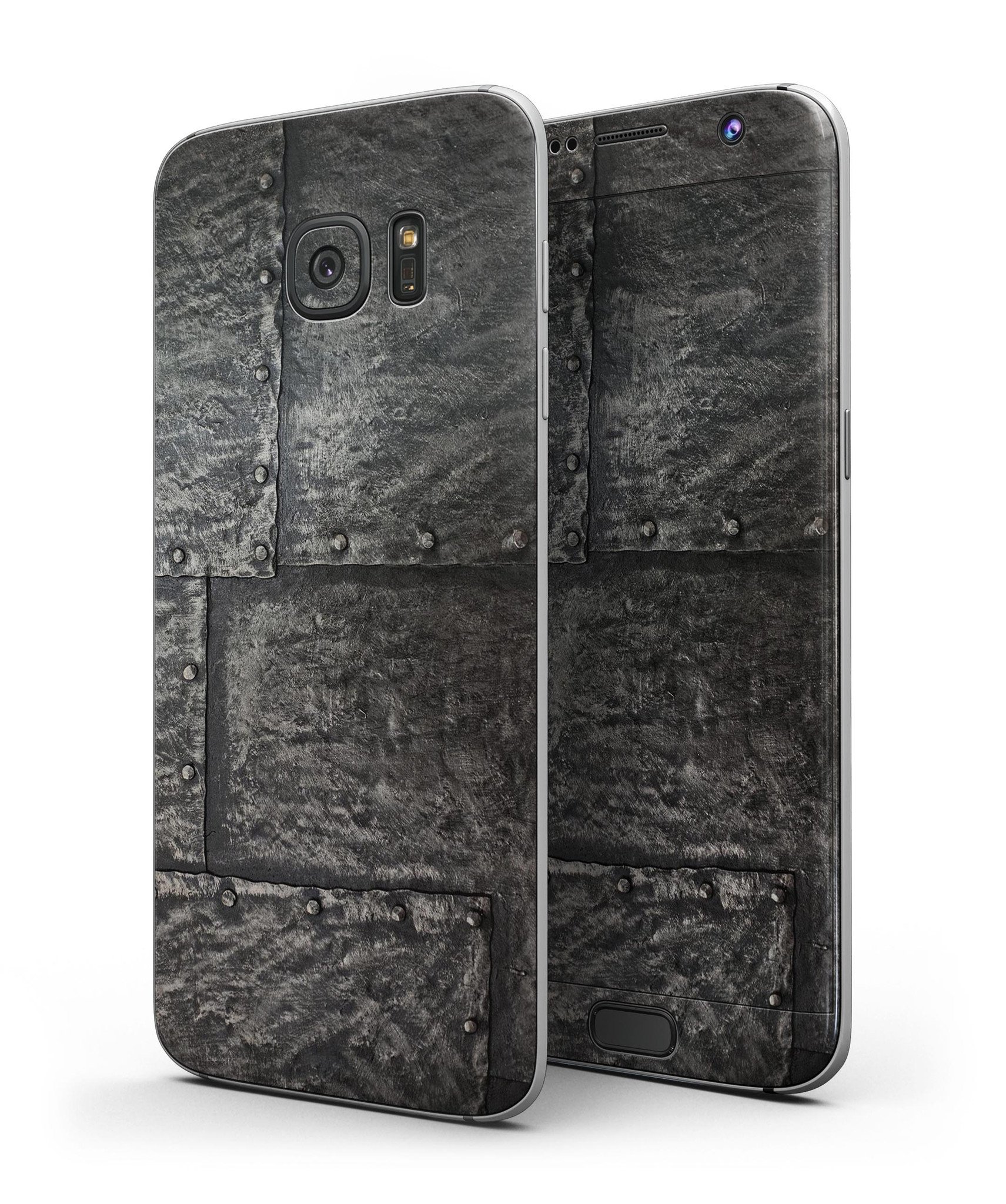 Bolted Steel Plates skin kit for Samsung Galaxy S7, showcasing a sleek design and premium vinyl material.