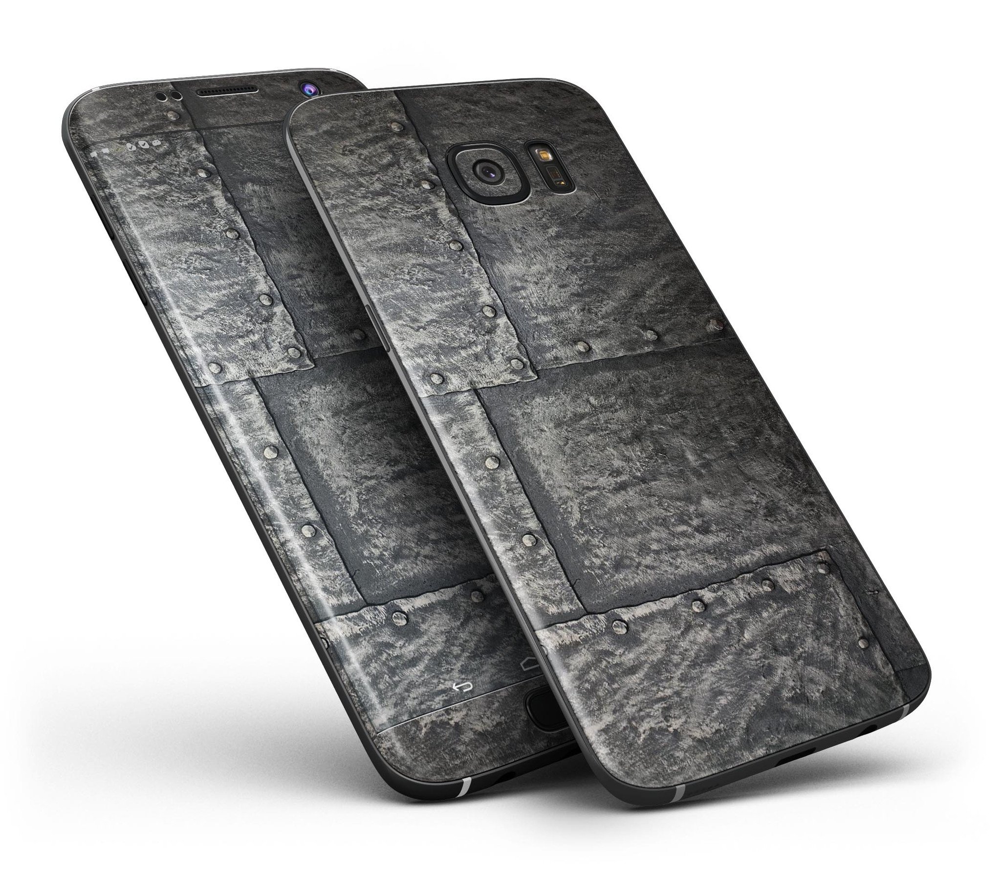 Bolted Steel Plates skin kit for Samsung Galaxy S7, showcasing a sleek design and premium vinyl material.