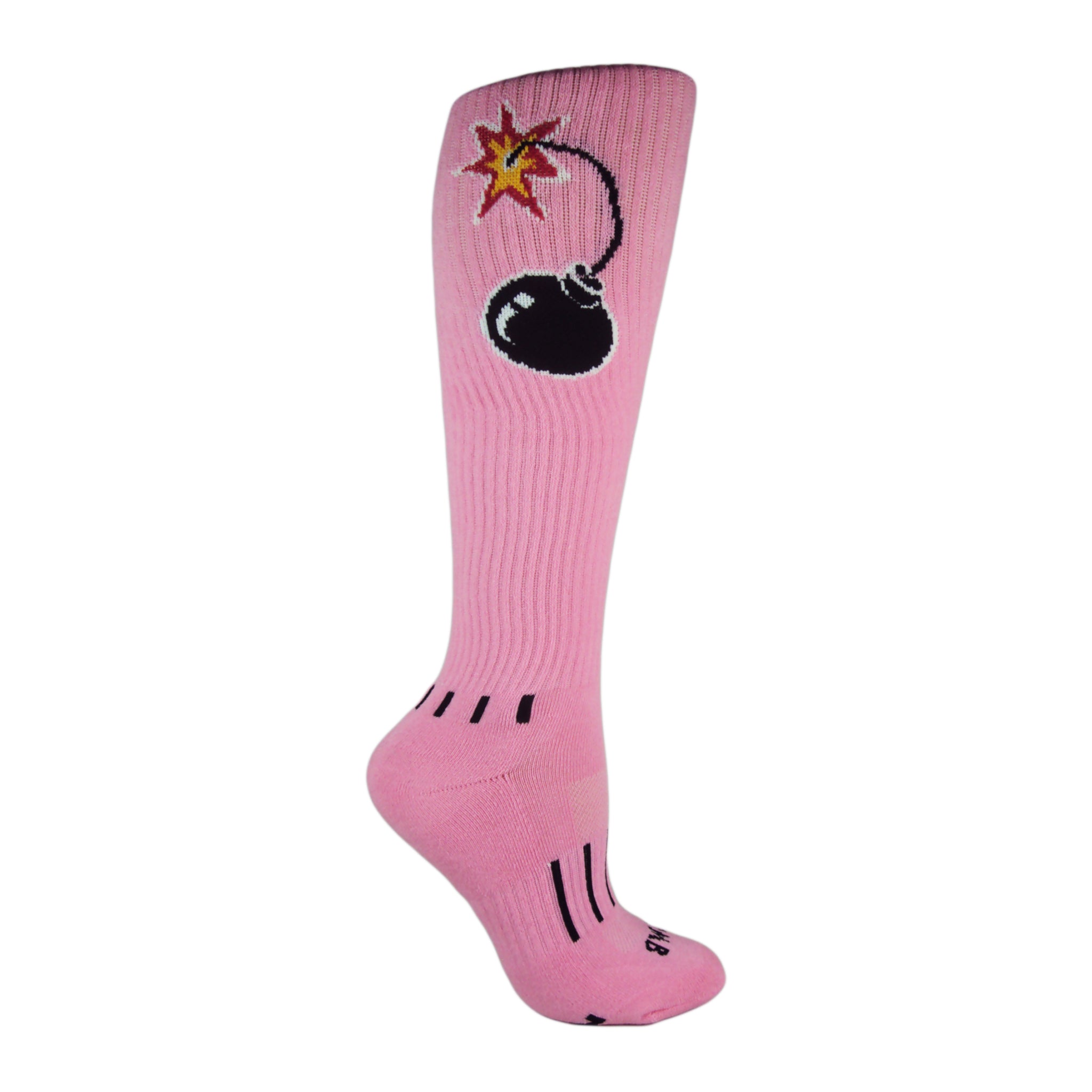 Black Bomb Knee High Socks designed for performance with arch support and breathable mesh.