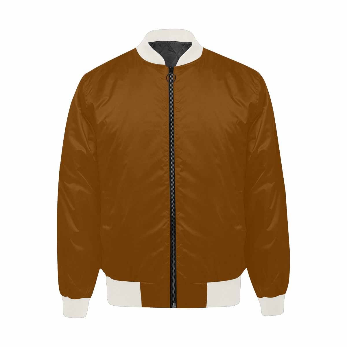 Chocolate brown bomber jacket for men, featuring a lightweight design, silver YKK zipper, and two self-fabric pockets.