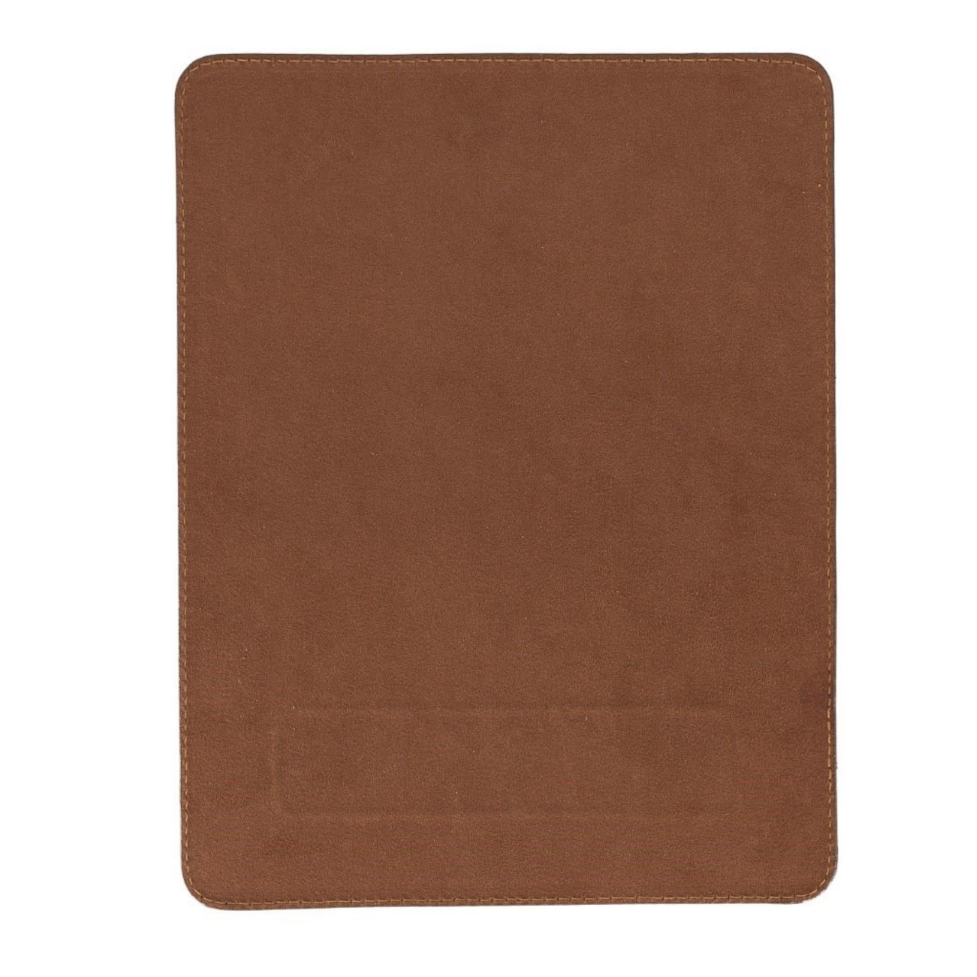 Boulder Full-Grain Leather Mouse Pad with ergonomic hand support, showcasing its luxurious texture and non-slip base.