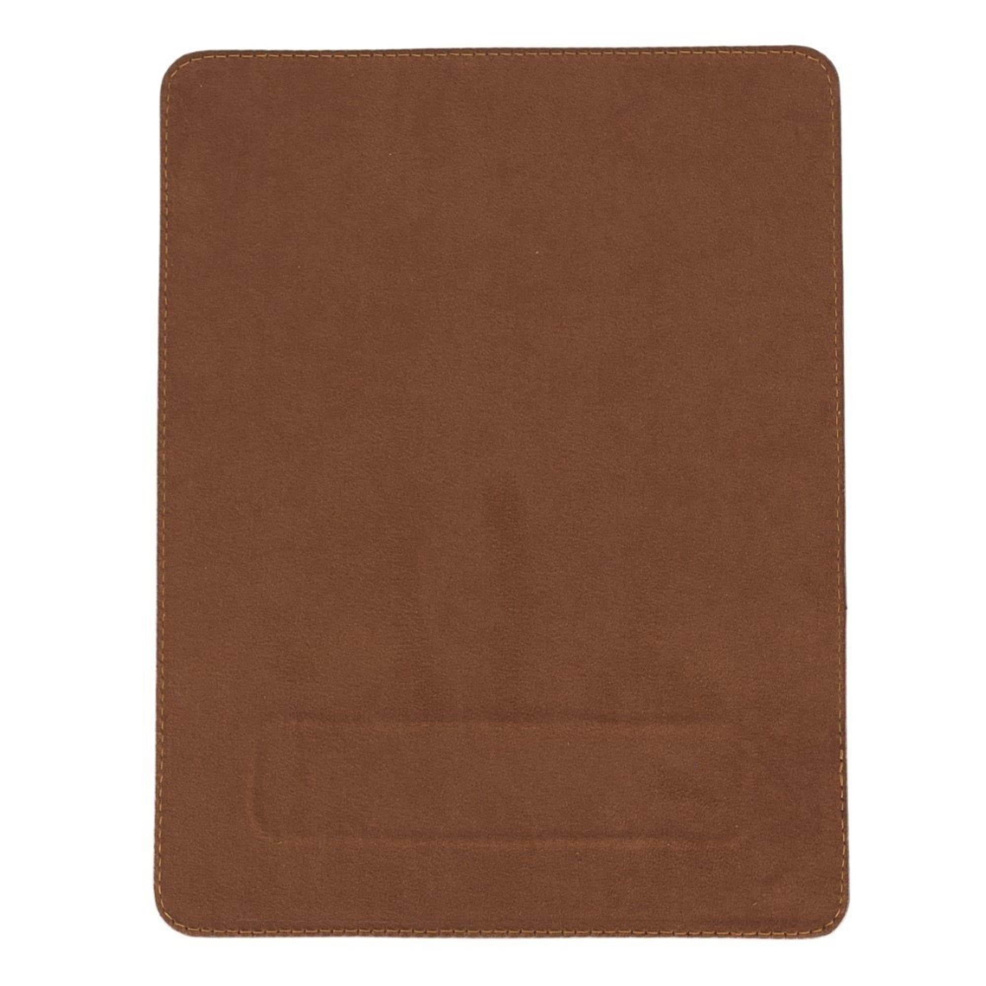 Boulder Full-Grain Leather Mouse Pad with ergonomic hand support, showcasing its luxurious texture and non-slip base.