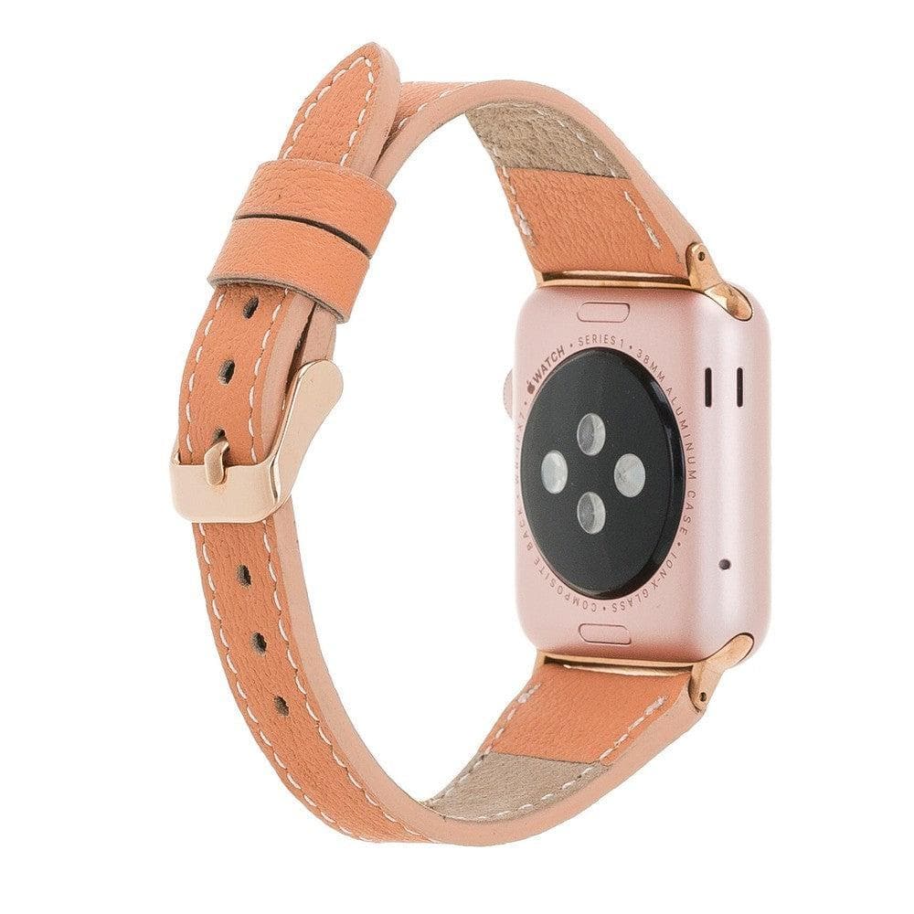 Bradford Classic Slim Apple Watch Leather Strap in premium full-grain leather with stainless steel buckle, showcasing its elegant design.