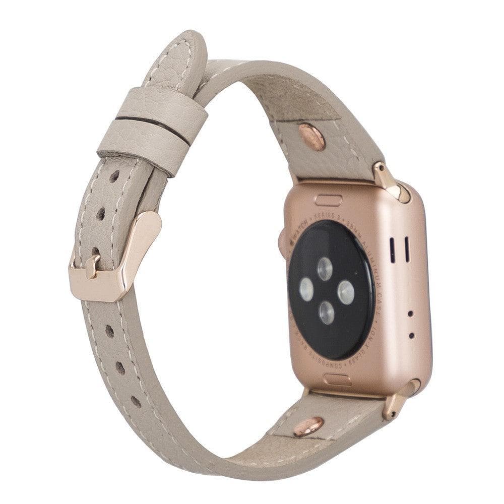 Bradford Classic Slim Apple Watch Leather Strap in premium full-grain leather with stainless steel buckle, showcasing its elegant design.