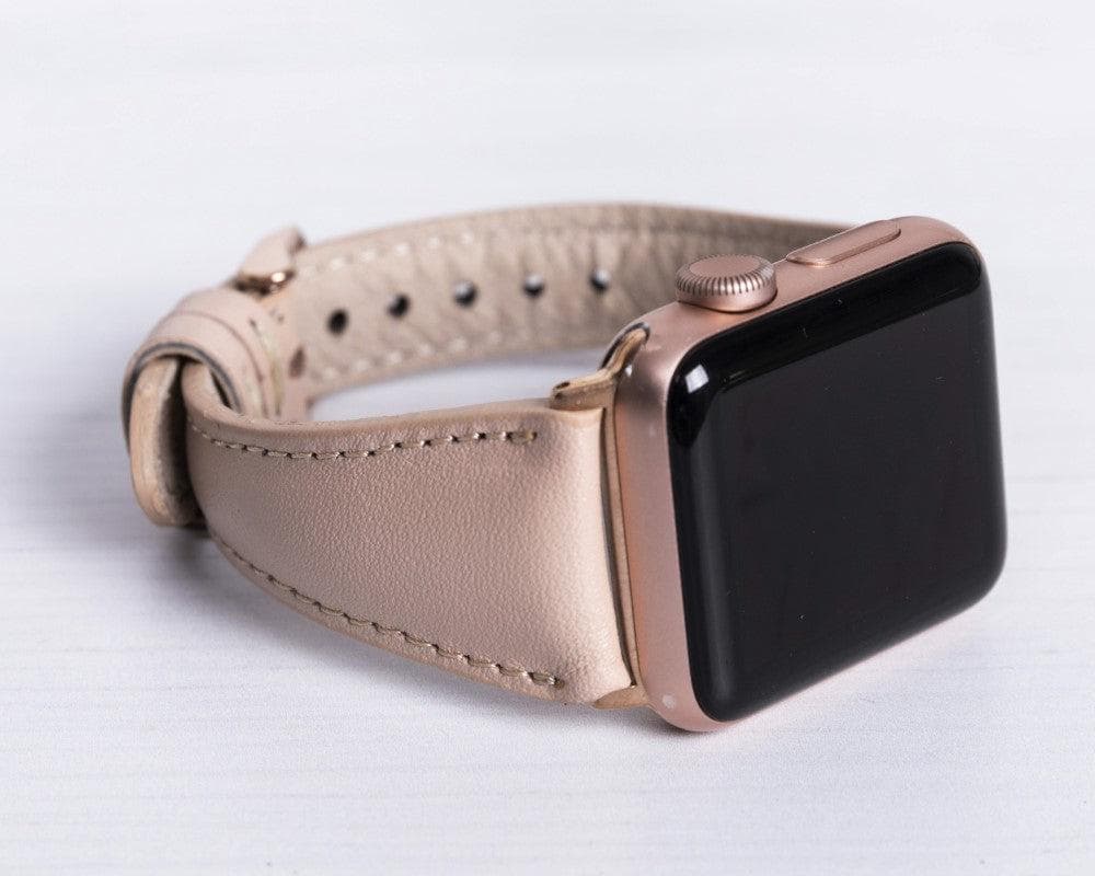 Bradford Classic Slim Apple Watch Leather Strap in premium full-grain leather with stainless steel buckle, showcasing its elegant design.