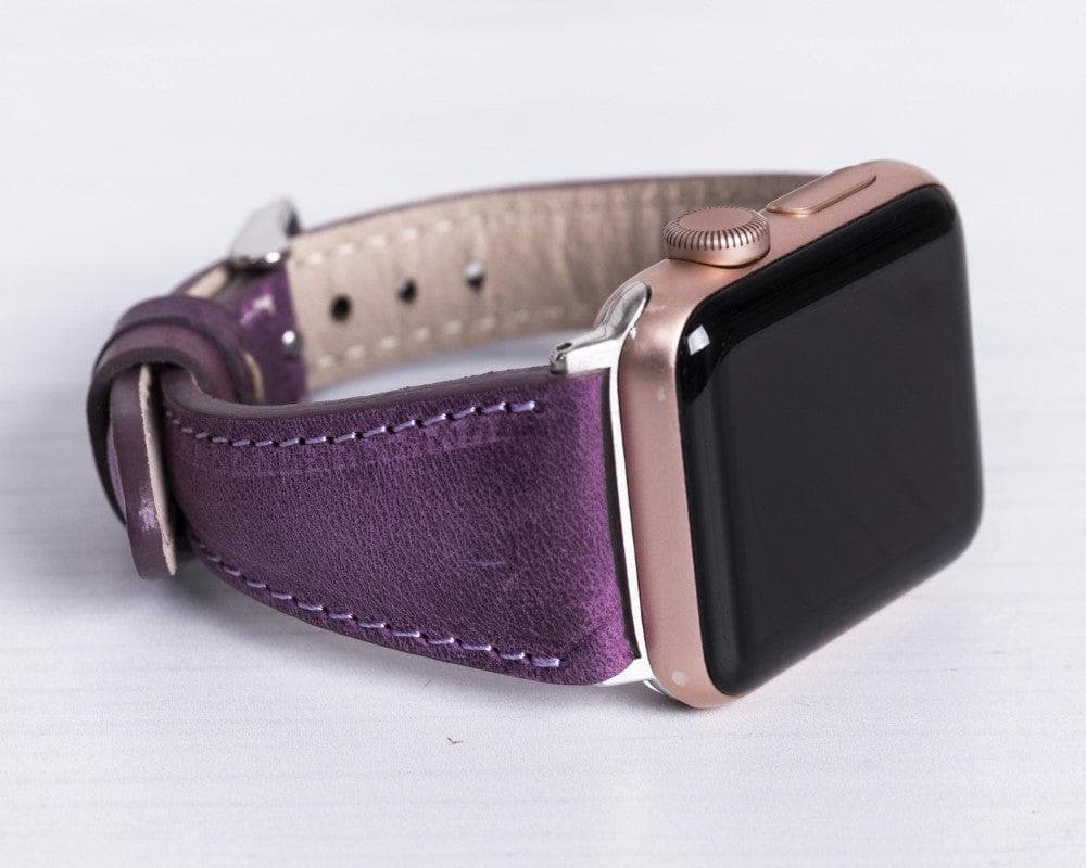 Bradford Classic Slim Apple Watch Leather Strap in premium full-grain leather with stainless steel buckle, showcasing its elegant design.