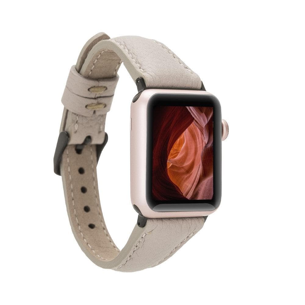 Bradford Classic Slim Apple Watch Leather Strap in premium full-grain leather with stainless steel buckle, showcasing its elegant design.