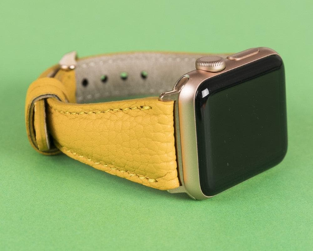 Bradford Classic Slim Apple Watch Leather Strap in premium full-grain leather with stainless steel buckle, showcasing its elegant design.