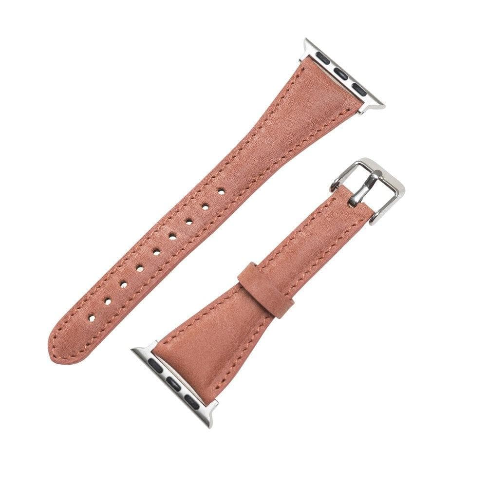 Bradford Classic Slim Apple Watch Leather Strap in premium full-grain leather with stainless steel buckle, showcasing its elegant design.