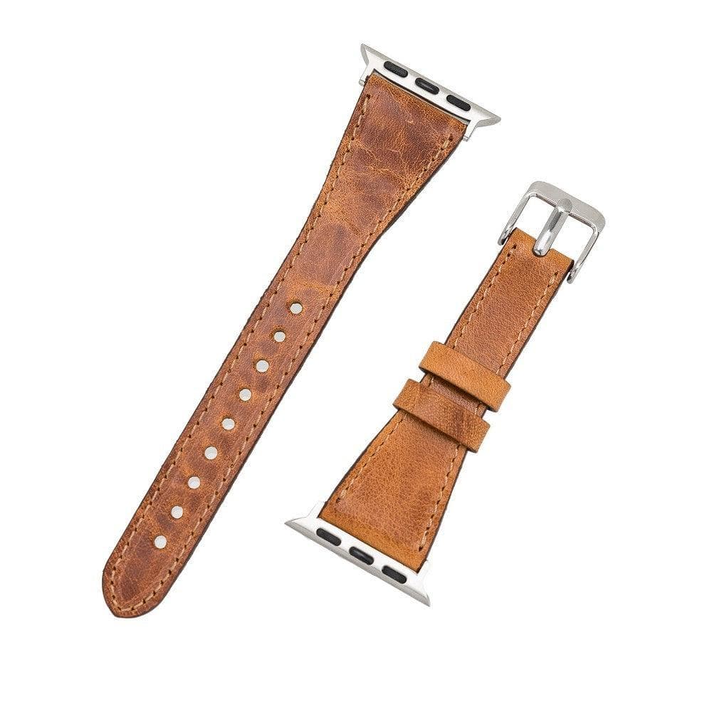 Bradford Classic Slim Apple Watch Leather Strap in premium full-grain leather with stainless steel buckle, showcasing its elegant design.