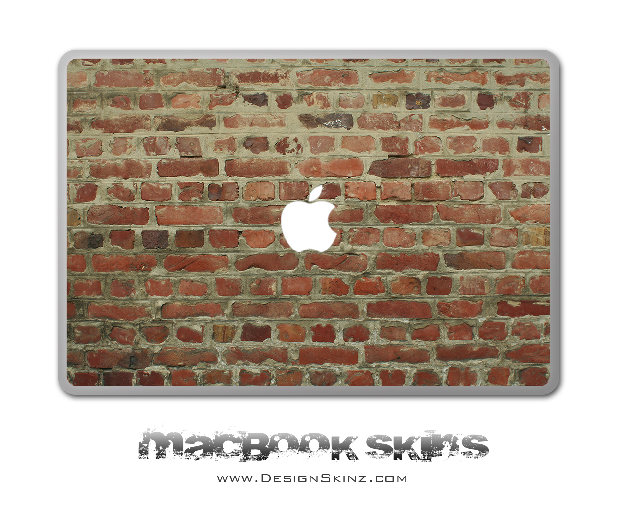 Brick Wall MacBook Skin featuring a stylish brick design, available for 11", 13", and 15" models with Apple logo cutout.