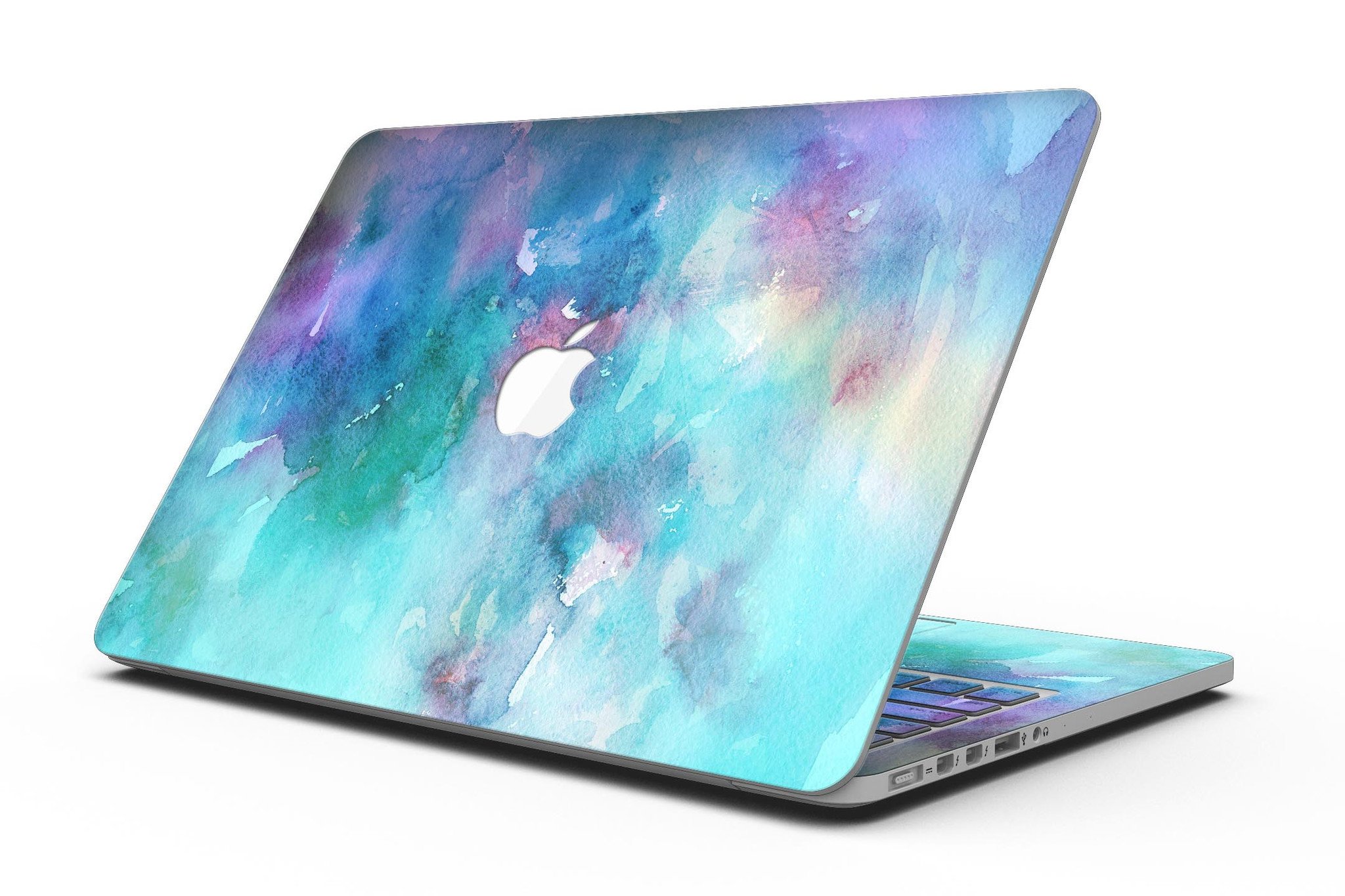 Bright Absorbed Watercolor Texture skin applied to a MacBook Pro with Retina Display, showcasing vibrant colors and sleek design.