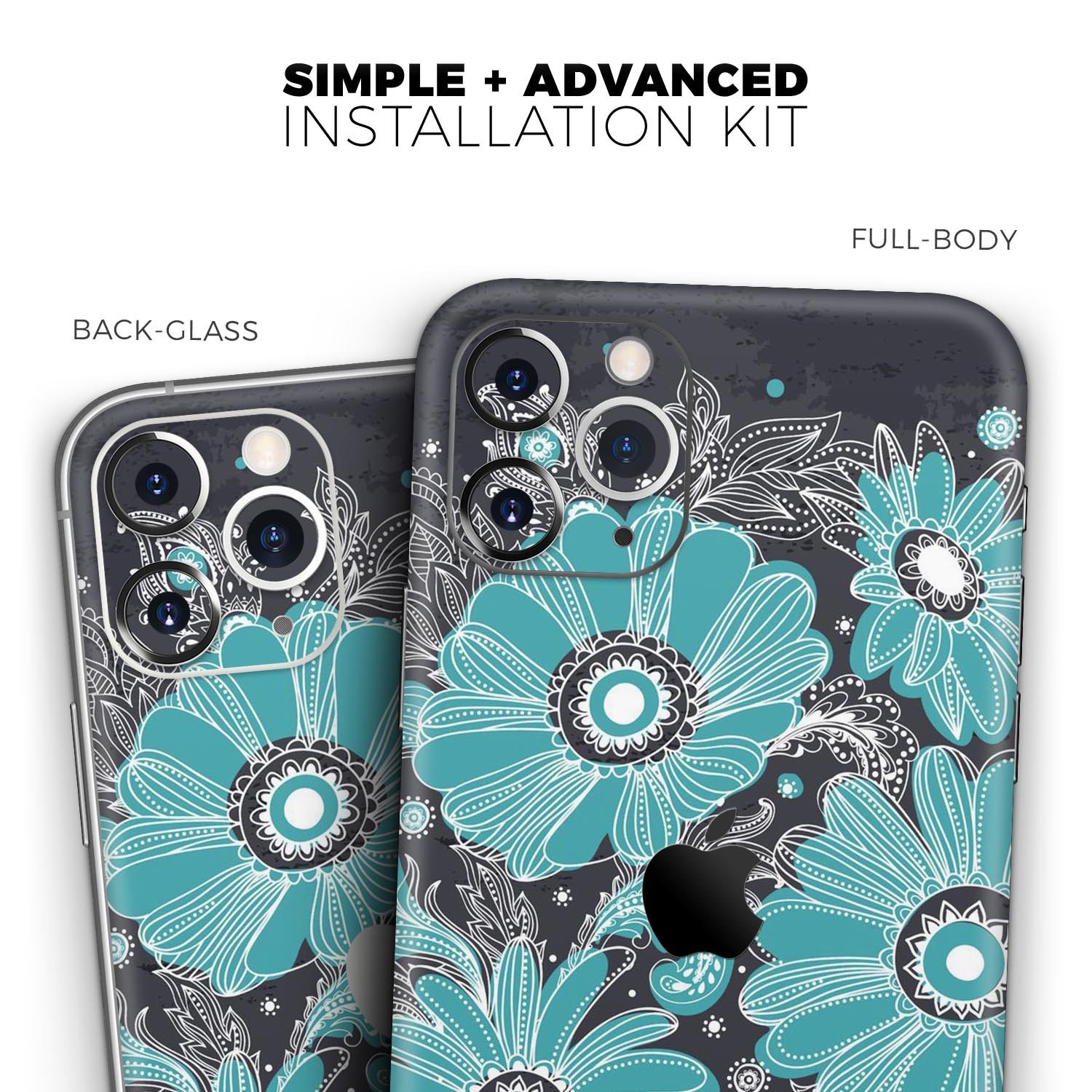 Bright Blue Accented Flower Illustration Skin-Kit for iPhone 11, showcasing vibrant floral design on premium vinyl material.