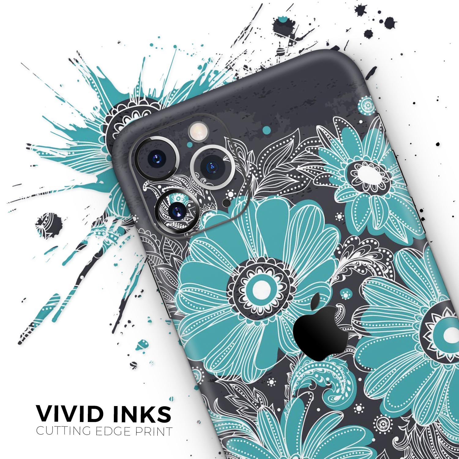 Bright Blue Accented Flower Illustration Skin-Kit for iPhone 11, showcasing vibrant floral design on premium vinyl material.