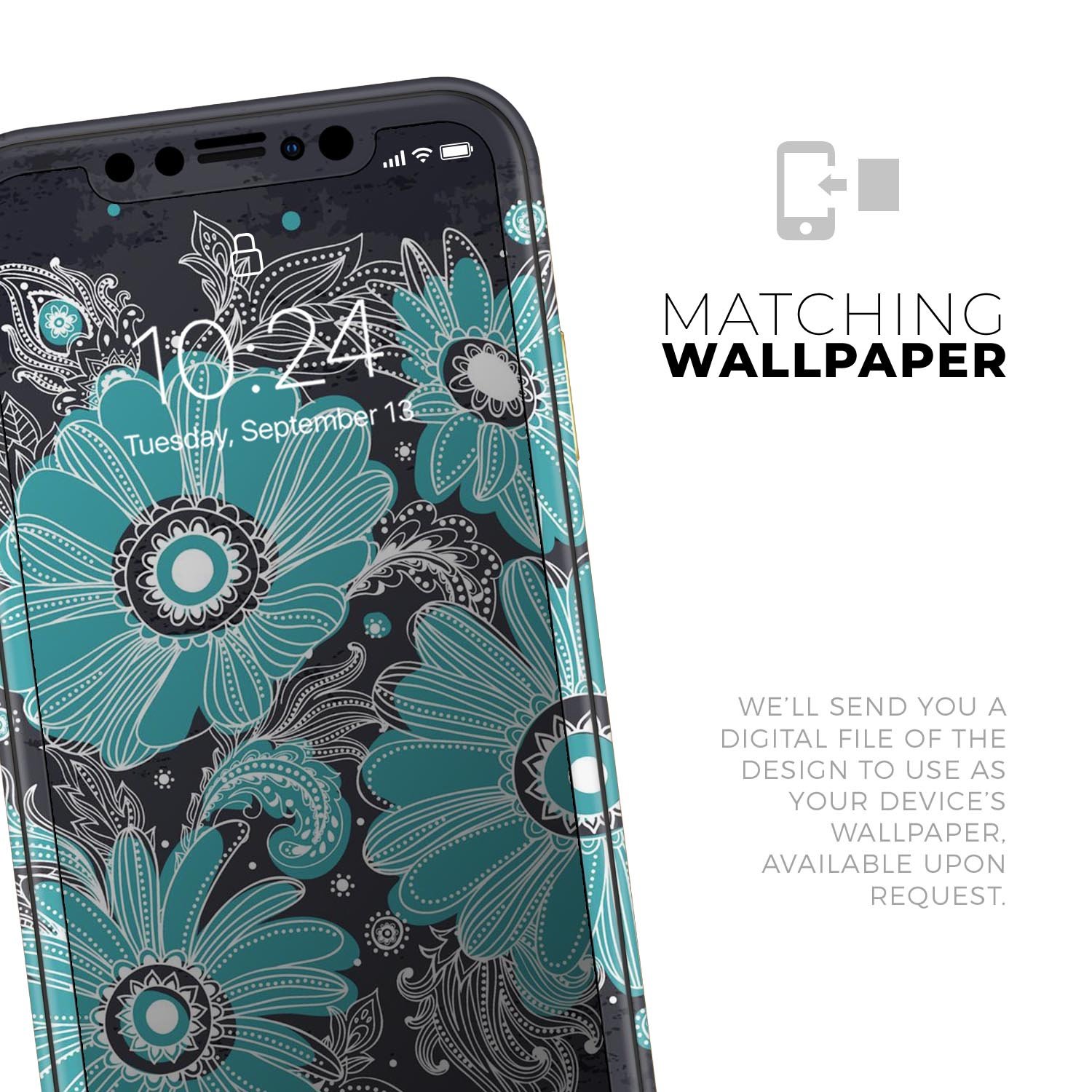 Bright Blue Accented Flower Illustration Skin-Kit for iPhone 11, showcasing vibrant floral design on premium vinyl material.