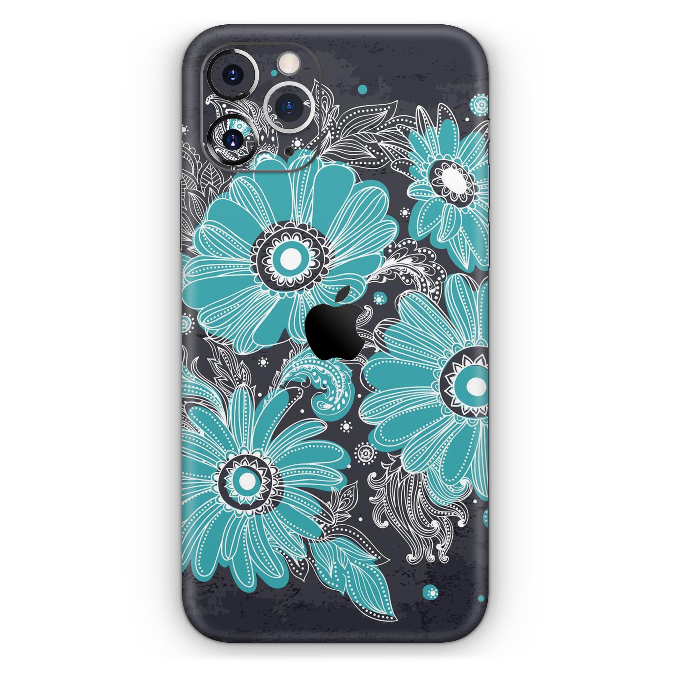 Bright Blue Accented Flower Illustration Skin-Kit for iPhone 11, showcasing vibrant floral design on premium vinyl material.