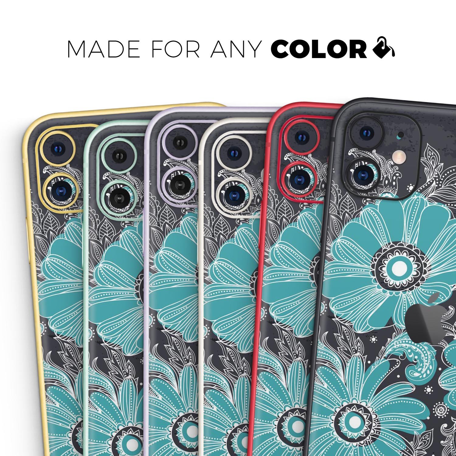 Bright Blue Accented Flower Illustration Skin-Kit for iPhone 11, showcasing vibrant floral design on premium vinyl material.