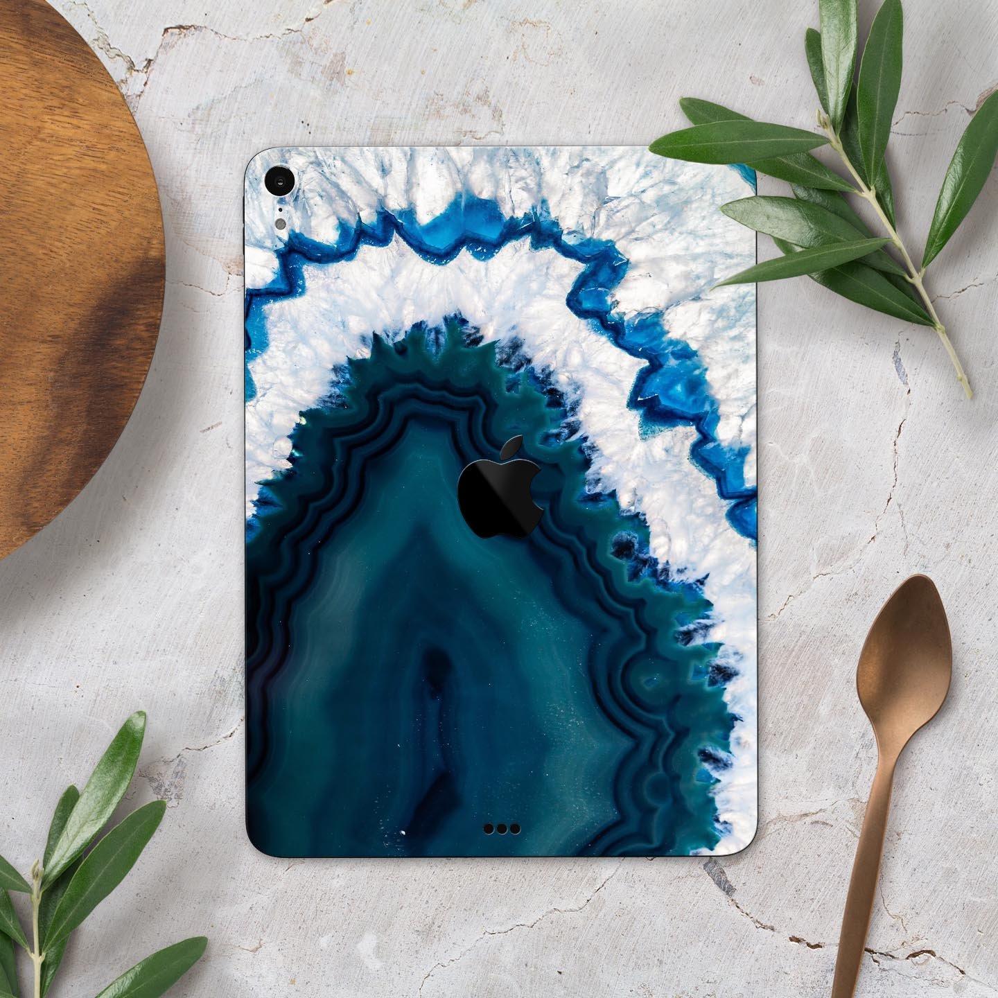 Bright Blue Agate Slice skin decal for Apple iPad Pro, showcasing vibrant blue and natural stone patterns.